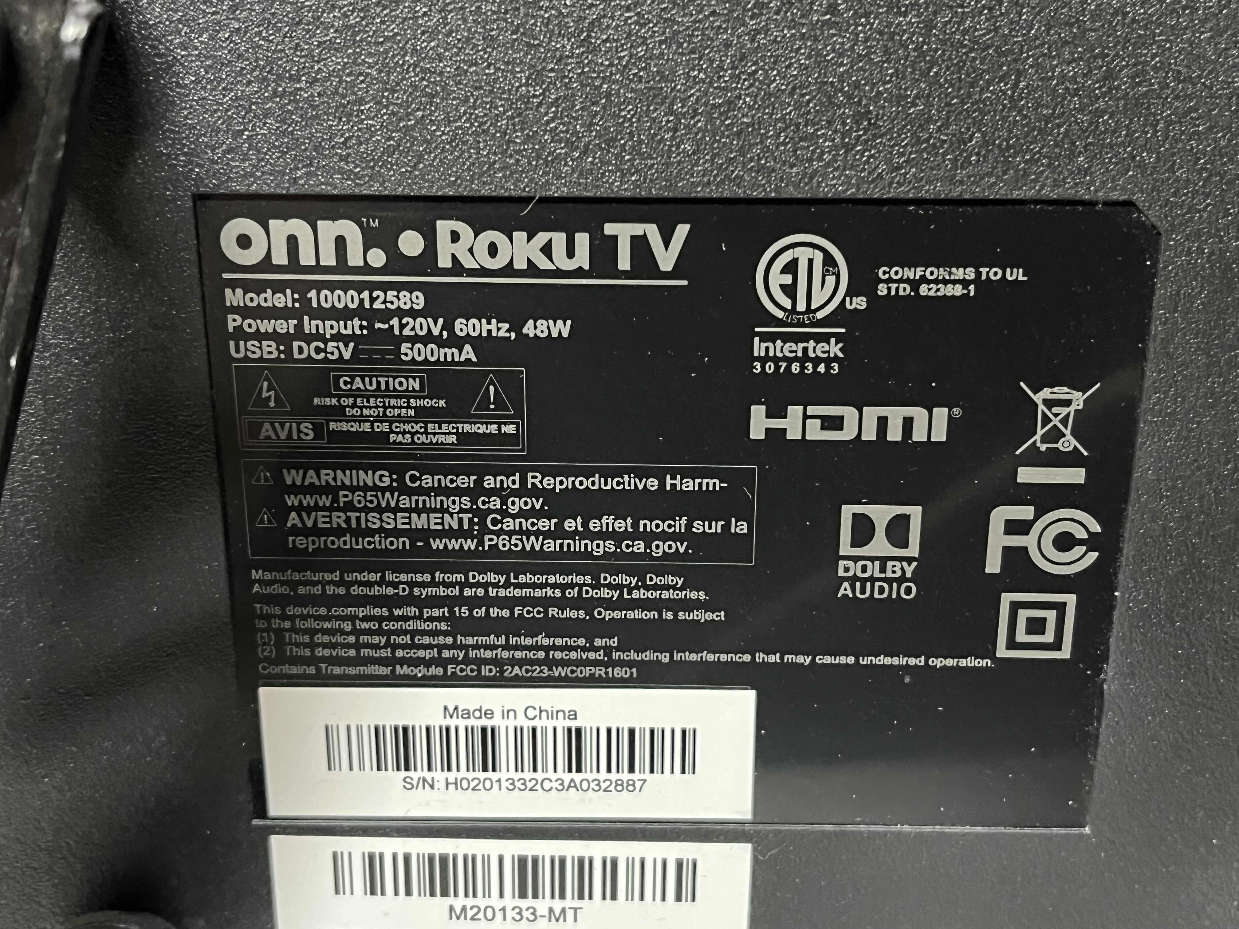 Photo 1 of ONN 32” CLASS ROKU SMART LED TV MODEL 100012589