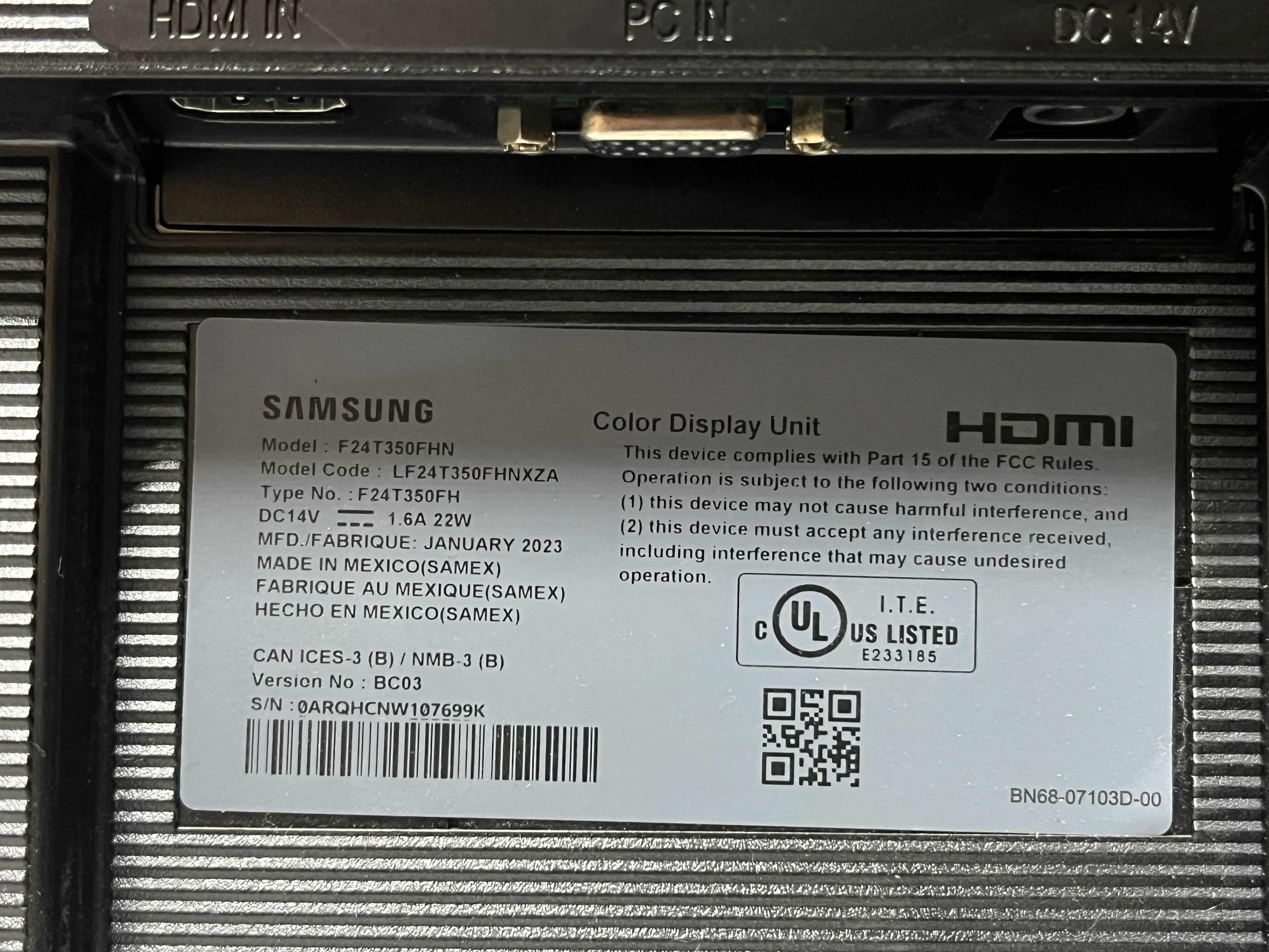 Photo 1 of SAMSUNG 24” T350 SERIES MONITOR MODEL F24T350FHN