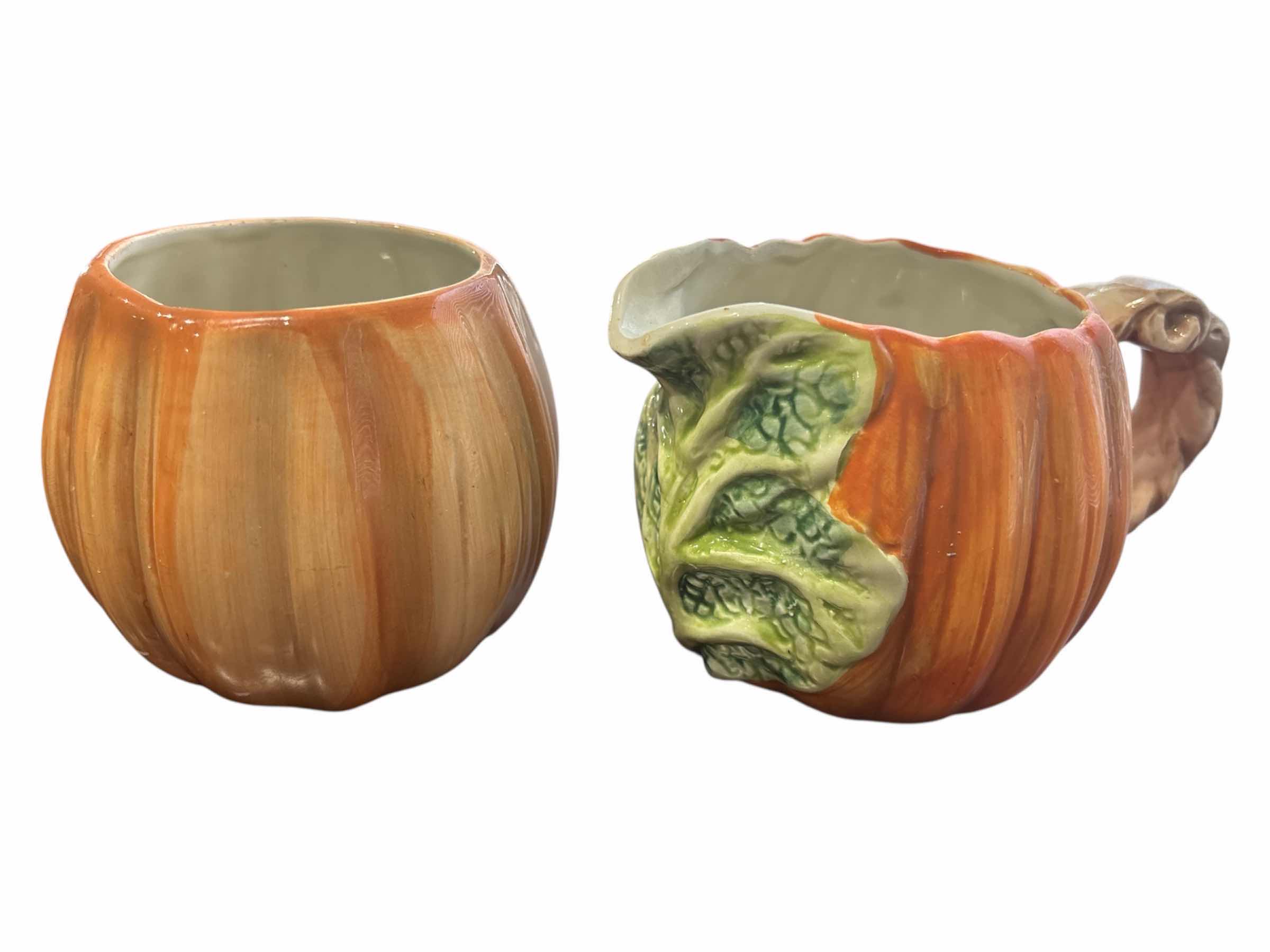 Photo 1 of VINTAGE 1989 FITZ & FLOYD/OCI OMNIBUS FALL 3” PUMPKIN CREAMER & DISH, 2 PCS