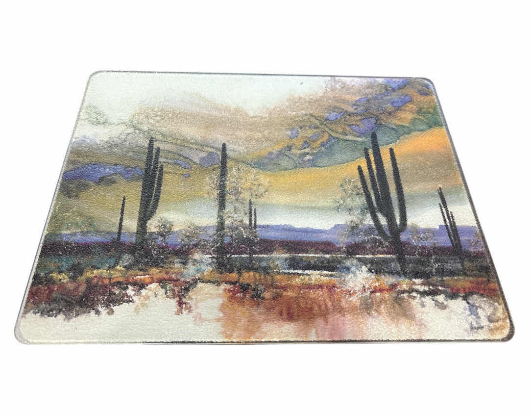 Photo 1 of TEXTURED GLASS CUTTING BOARDS, 2 PCS- DESERT 15” X 11.5” & ARTICHOKE 15” X 12”