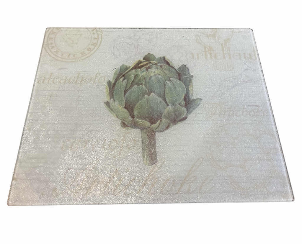 Photo 1 of TEXTURED GLASS CUTTING BOARDS, 2 PCS- DESERT 15” X 11.5” & ARTICHOKE 15” X 12”