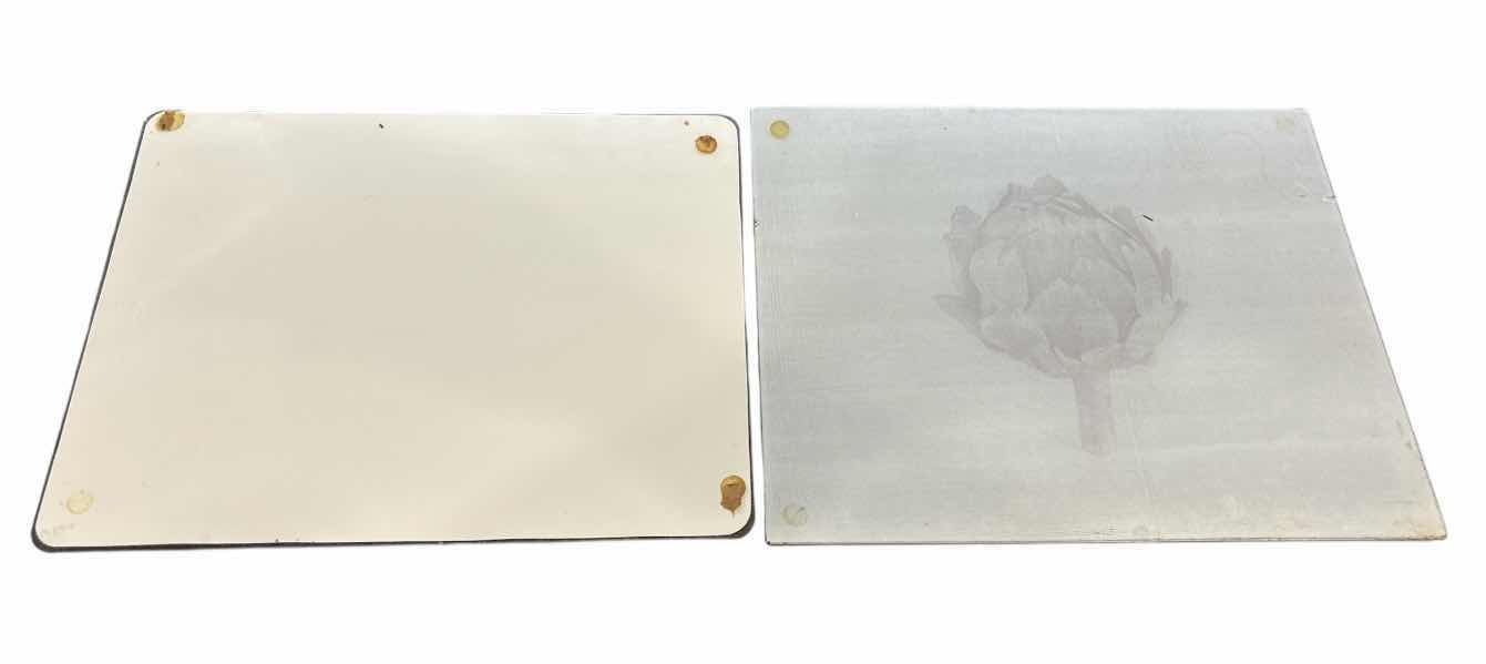 Photo 1 of TEXTURED GLASS CUTTING BOARDS, 2 PCS- DESERT 15” X 11.5” & ARTICHOKE 15” X 12”