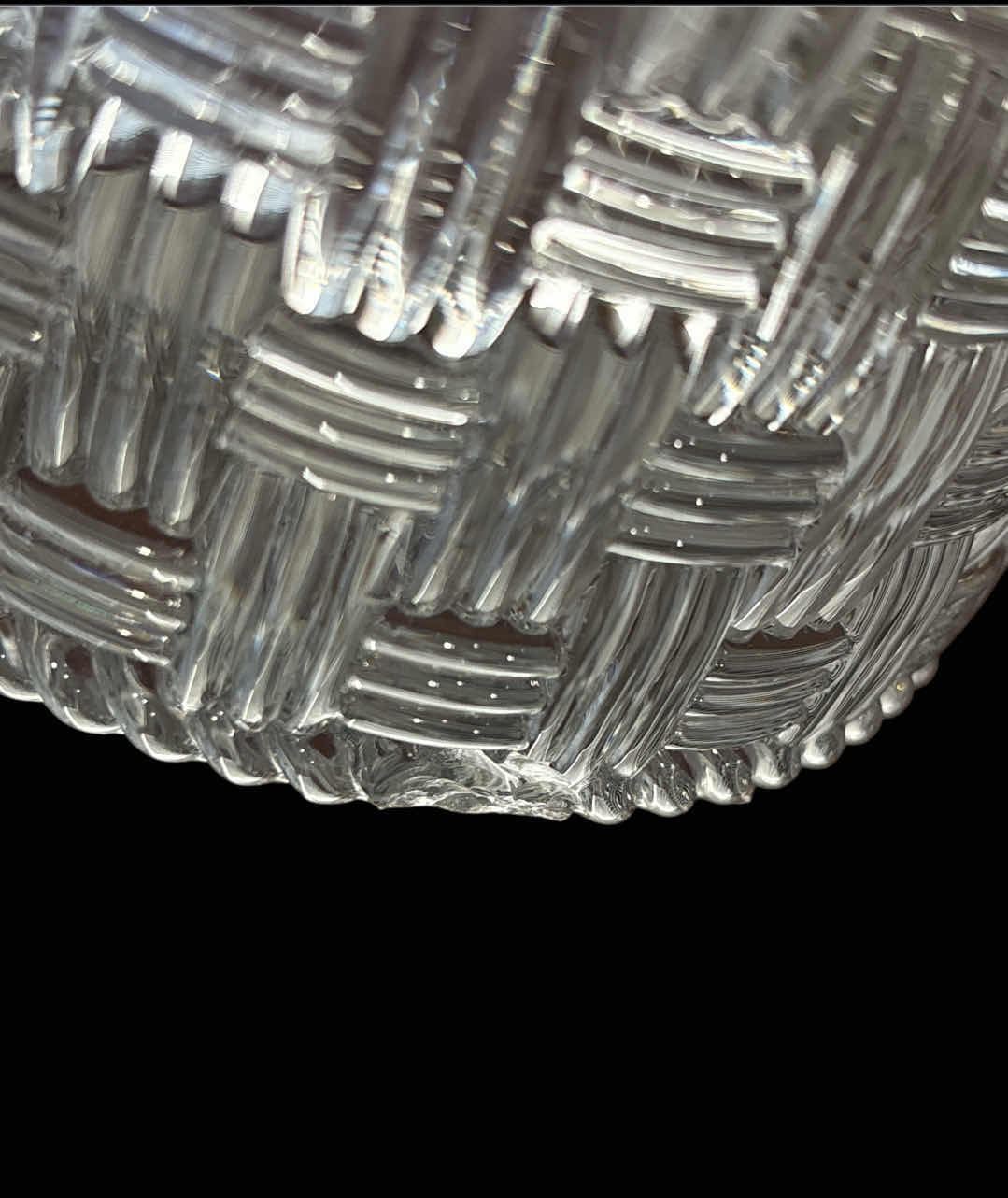Photo 1 of TIFFANY & CO. CRYSTAL GLASS LARGE 12" WOVEN BASKETWEAVE CYLINDER VASE (4.25” OPENING)