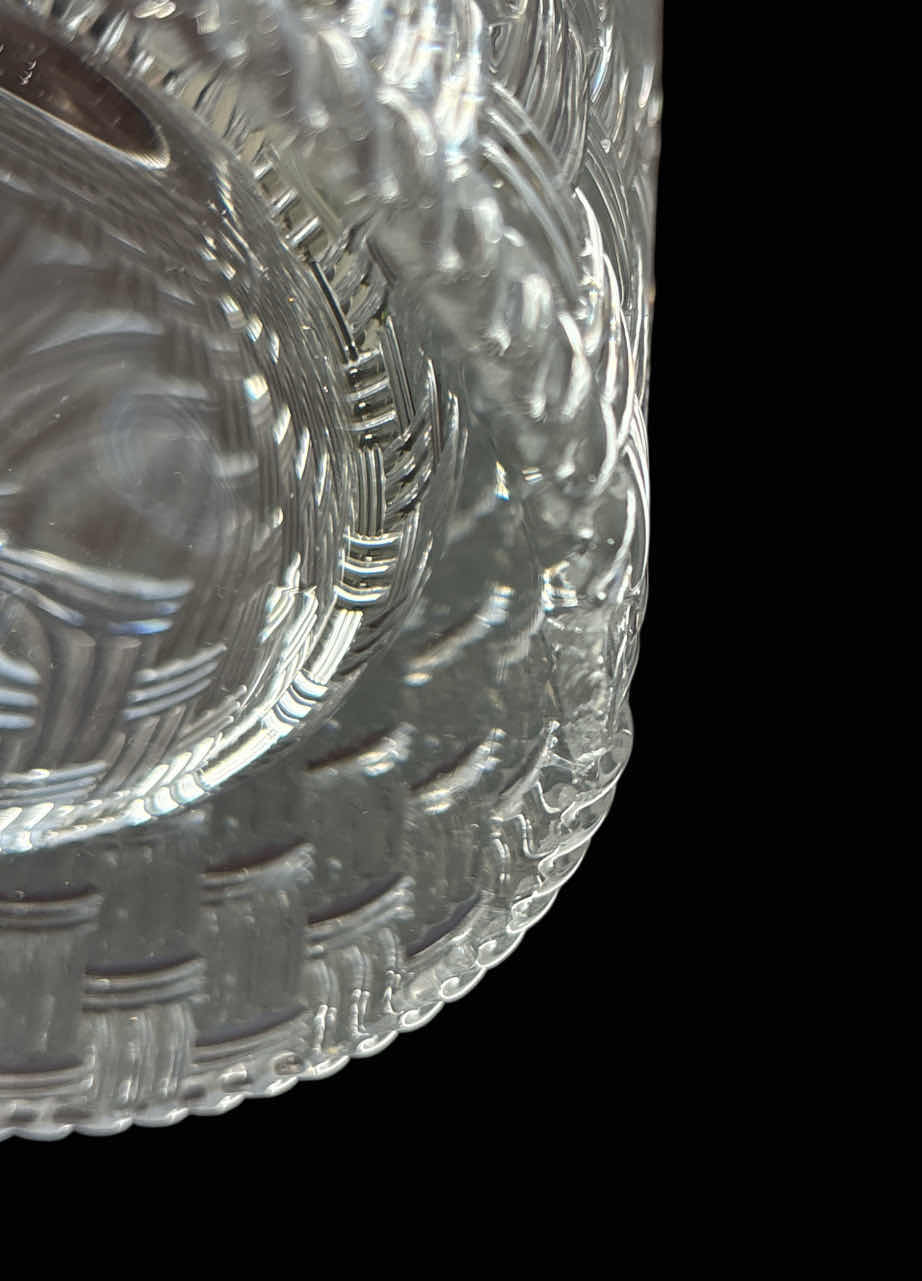 Photo 1 of TIFFANY & CO. CRYSTAL GLASS LARGE 12" WOVEN BASKETWEAVE CYLINDER VASE (4.25” OPENING)