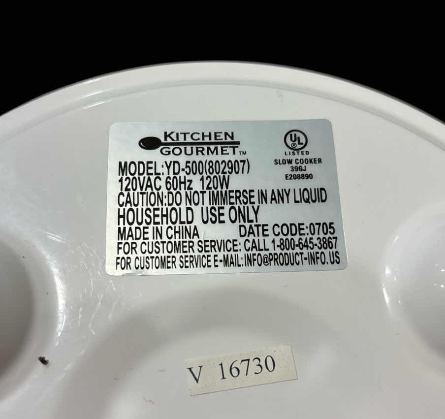 Photo 1 of KITCHEN GOURMET 1.5 QT SLOW COOKER W REMOVABLE CERAMIC POT, WHITE (MODEL TD-500)
