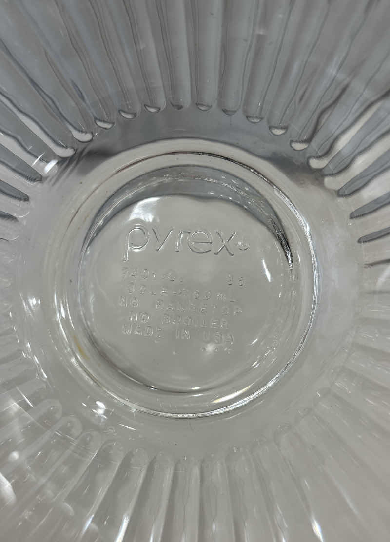 Photo 1 of VINTAGE PYREX ORIGINALS CLEAR 9” PIE BAKING PLATES, #209 (2 PCS) & VINTAGE PYREX 3-CUP CLEAR RIBBED MIXING BOWL,  #7401-S (1)