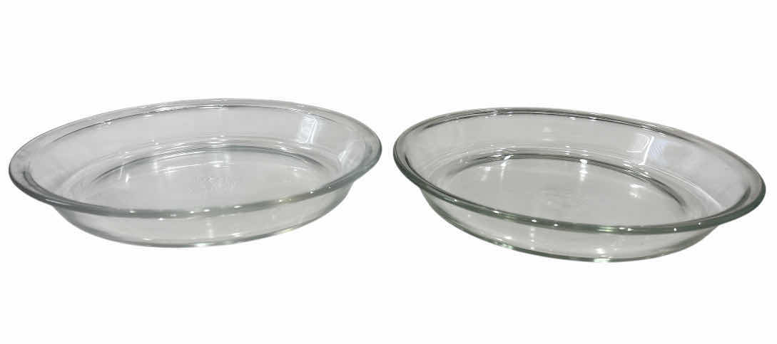 Photo 1 of VINTAGE PYREX ORIGINALS CLEAR 9” PIE BAKING PLATES, #209 (2 PCS) & VINTAGE PYREX 3-CUP CLEAR RIBBED MIXING BOWL,  #7401-S (1)