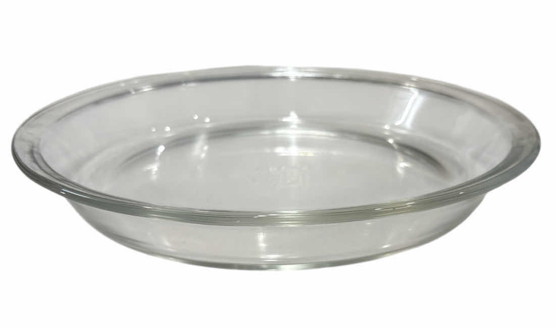 Photo 1 of VINTAGE PYREX ORIGINALS CLEAR 9” PIE BAKING PLATES, #209 (2 PCS) & VINTAGE PYREX 3-CUP CLEAR RIBBED MIXING BOWL,  #7401-S (1)
