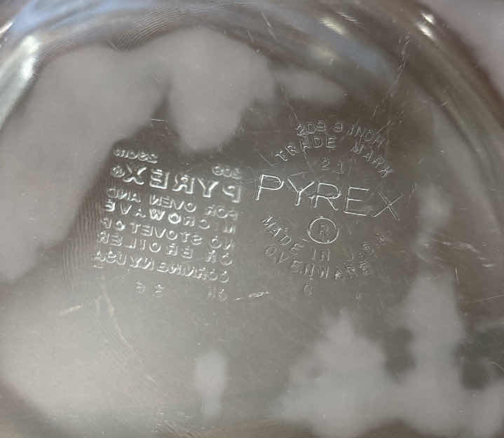Photo 1 of VINTAGE PYREX ORIGINALS CLEAR 9” PIE BAKING PLATES, #209 (2 PCS) & VINTAGE PYREX 3-CUP CLEAR RIBBED MIXING BOWL,  #7401-S (1)
