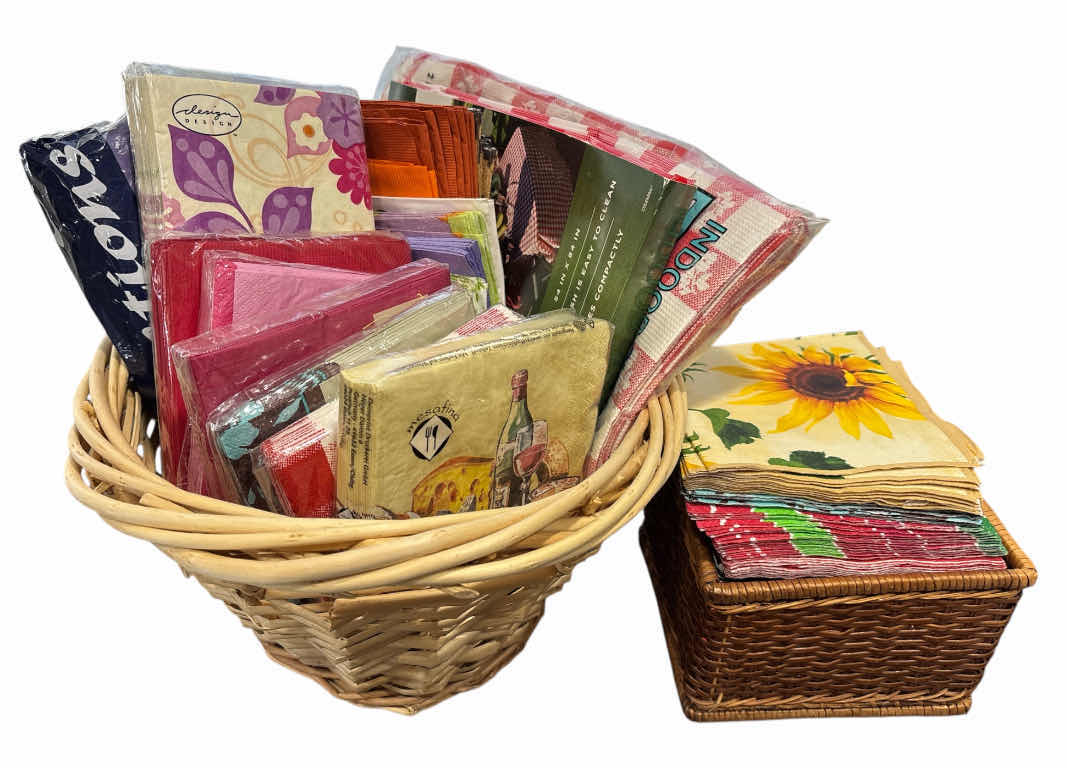 Photo 1 of ASSORTED NAPKINS, TABLECLOTHS & BASKETS