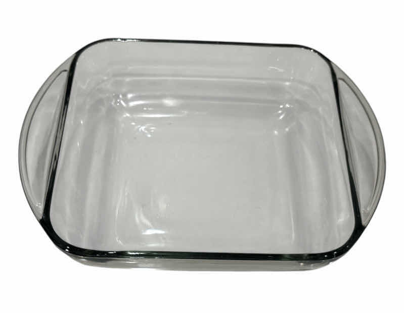 Photo 1 of ANCHOR HOCKING 10” X 13” RECTANGULAR 4 QT CLEAR BAKING DISH W HANDLES & AN 8” X 8” SQUARE 2 QT CLEAR BAKING DISH W HANDLES