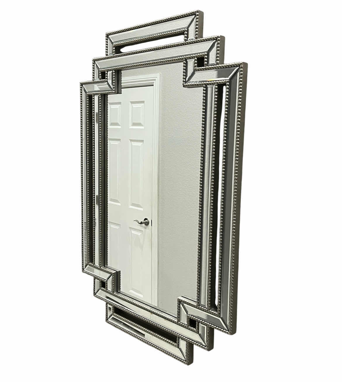 Photo 1 of PACIFIC COAST LIGHTING POSSINI EURO ANTIQUE SILVER BEADED WOOD FRAMED MIRROR 27” X 39”