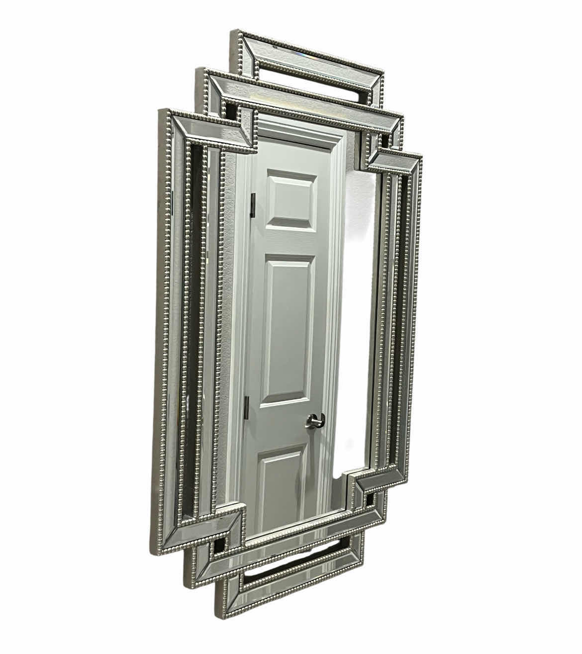 Photo 1 of PACIFIC COAST LIGHTING POSSINI EURO ANTIQUE SILVER BEADED WOOD FRAMED MIRROR 27” X 39”