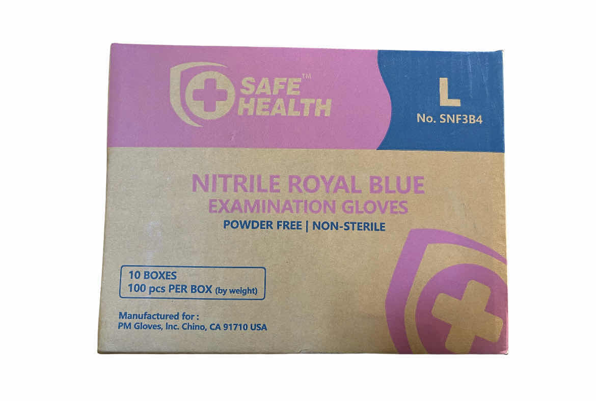 Photo 1 of SAFE HEALTH LARGE NITRILE ROYAL BLUE EXAMINATION GLOVES POWDER FREE NON-STERILE (10 BOXES/100PCS PER BOX)