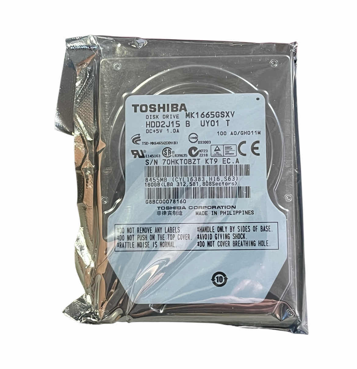 Photo 1 of TOSHIBA 160GB 5400RPM SATA 3Gb/S 8MB CACHE 2.5” HARD DRIVE MK1665GSXV