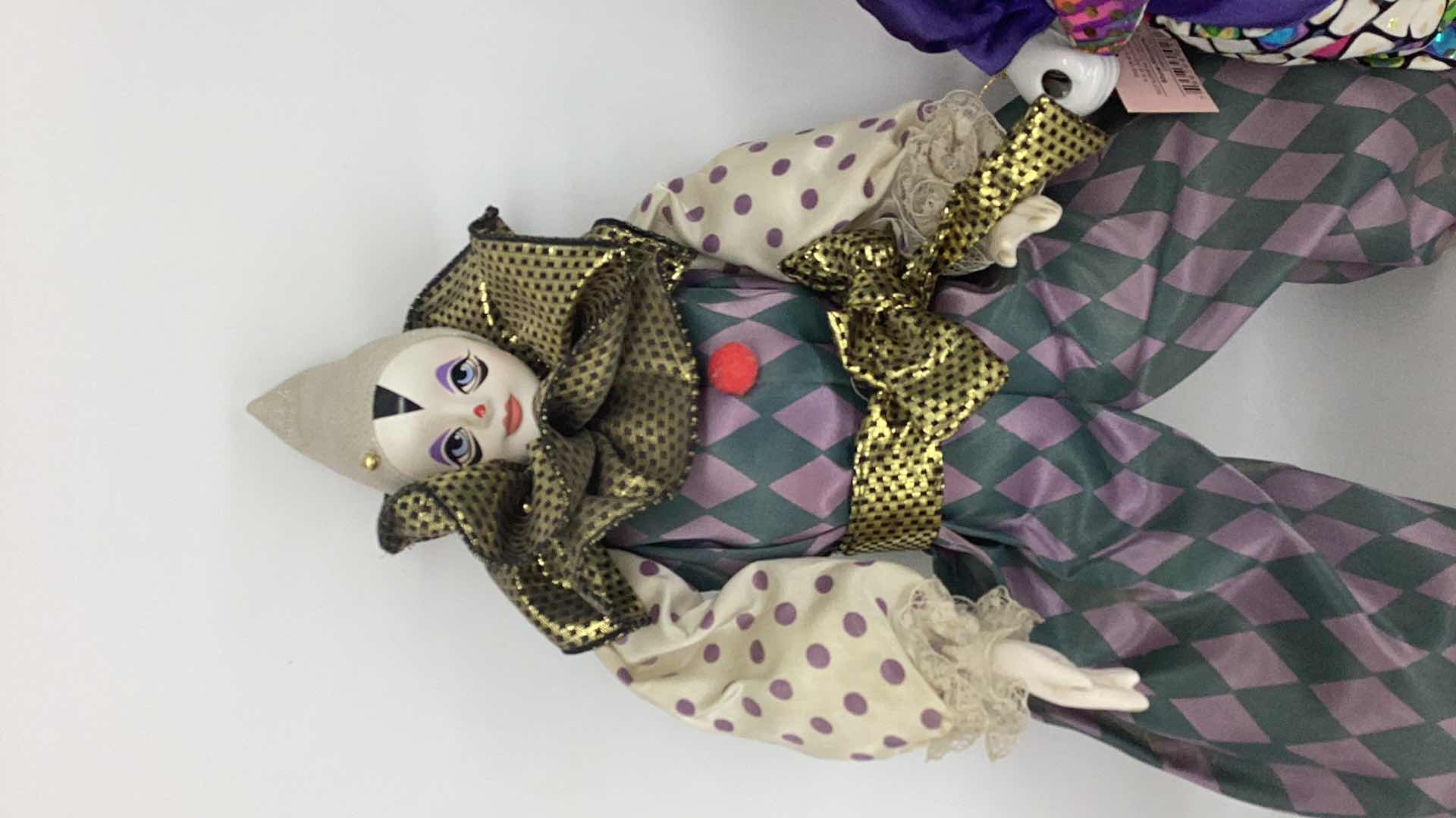 Photo 2 of TWO COLLECTIBLE PORCELAIN CLOWN DOLLS H 16”