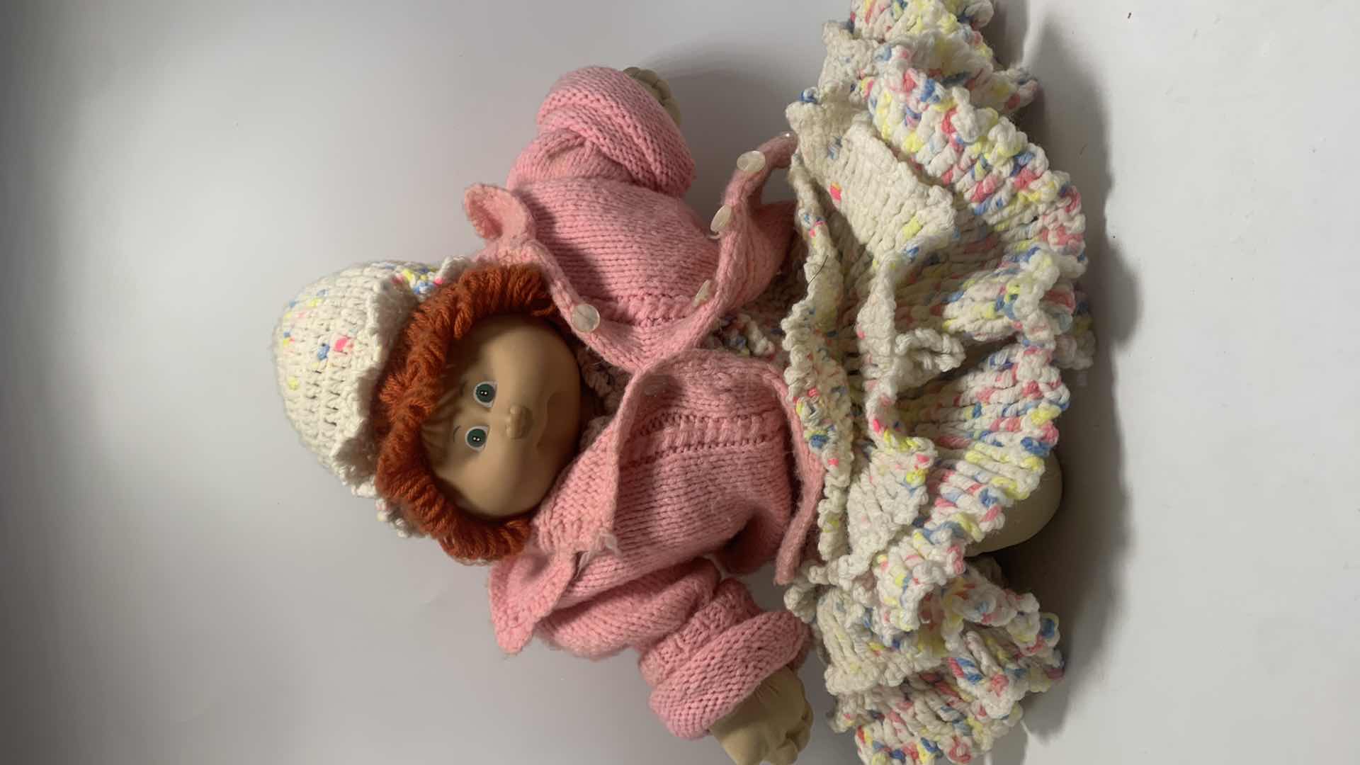 Photo 1 of RARE COLLECTIBLE CABBAGE PATCH DOLL IN CROCHETED OUTFIT, H19”