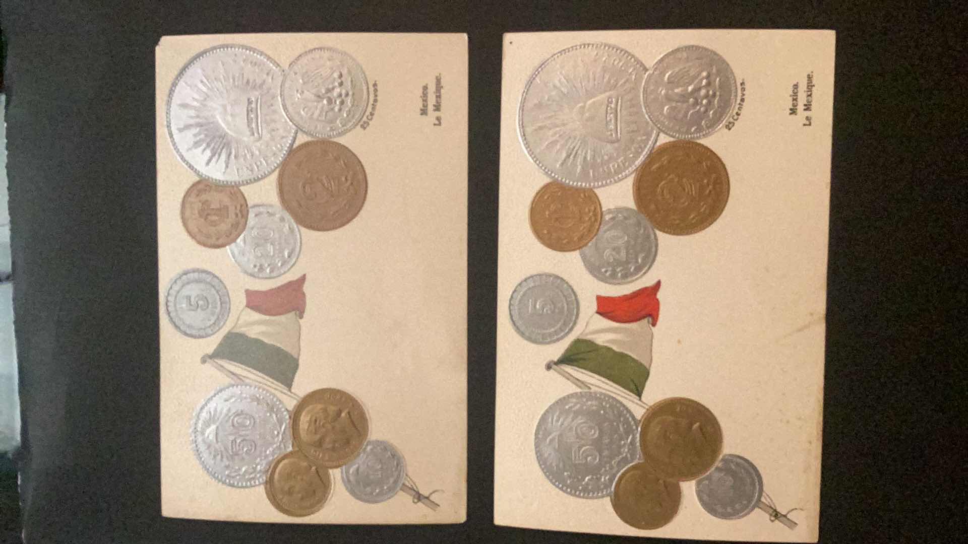 Photo 1 of MEXICO SET OF TWO VINTAGE COINS OF MEXICO POSTCARDS