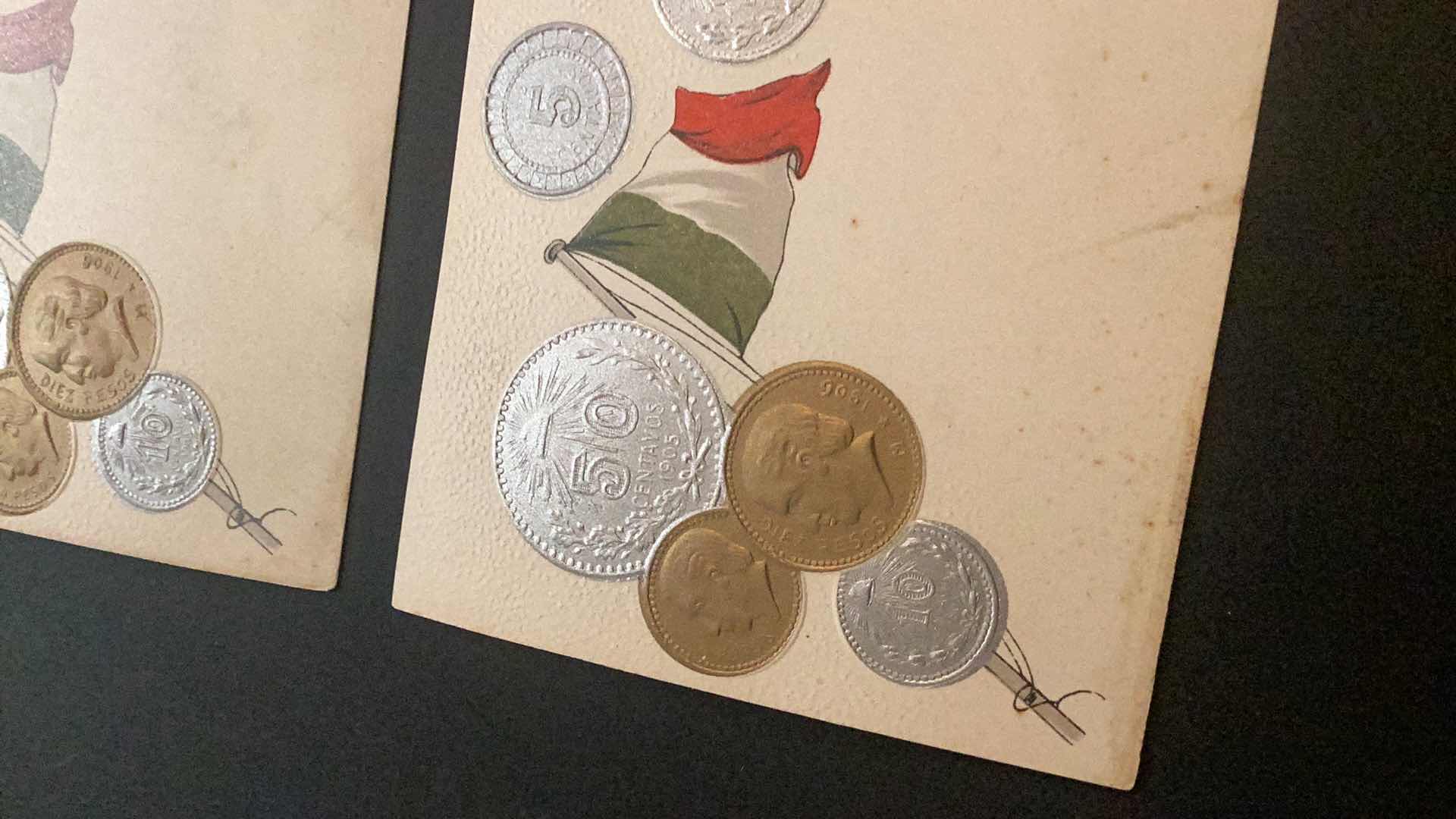 Photo 3 of MEXICO SET OF TWO VINTAGE COINS OF MEXICO POSTCARDS