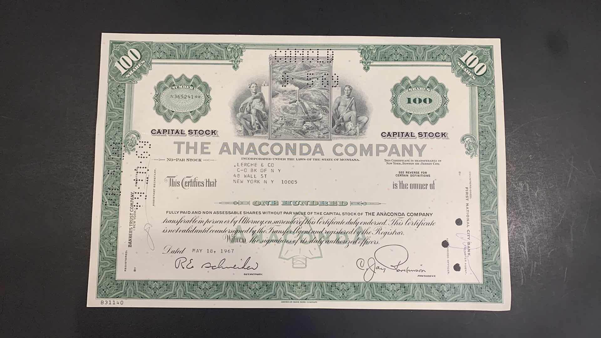 Photo 1 of 1967 THE ANACONDA COMPANY CANCELLED STOCK