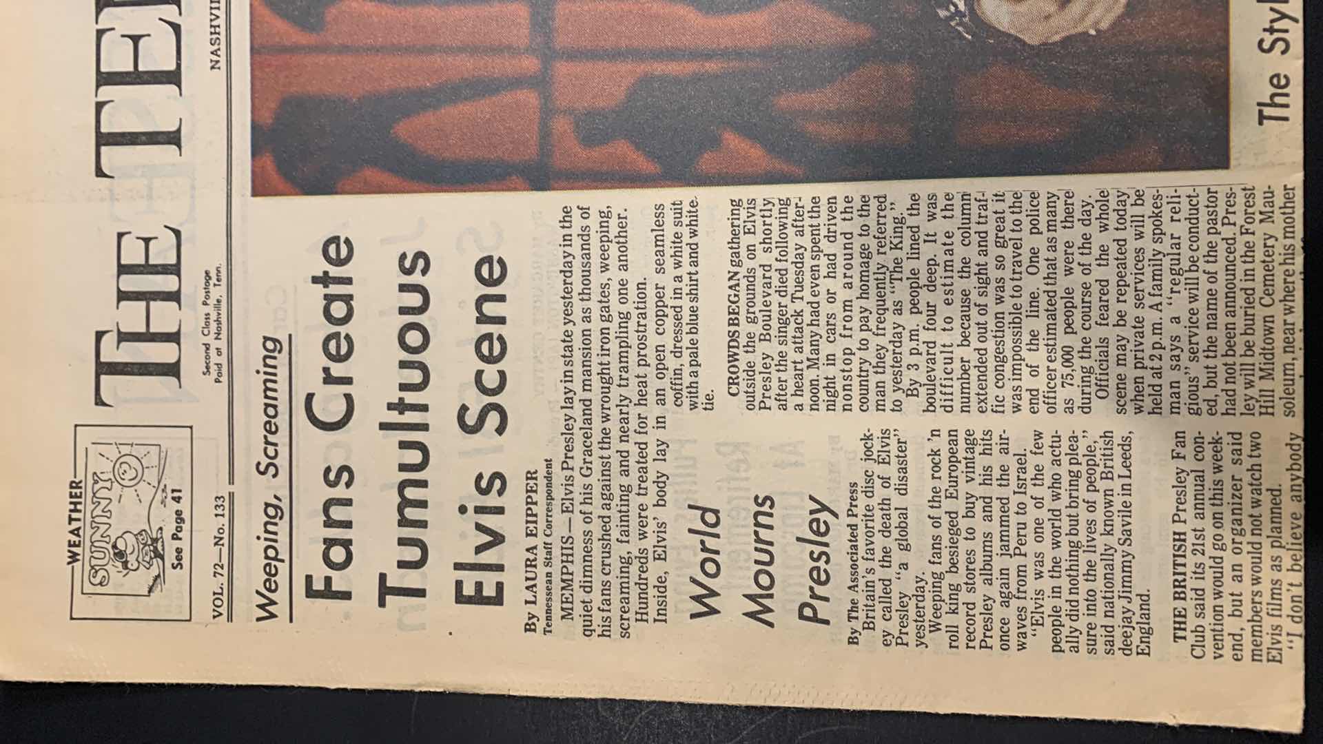 Photo 3 of 1977 WORLD MOURNS ELVIS NEWSPAPER