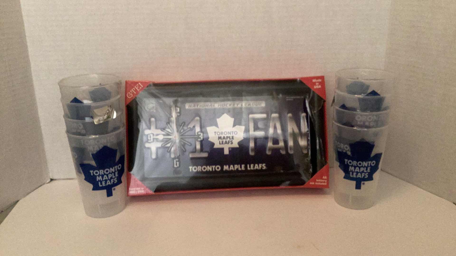 Photo 1 of TORONTO MAPLE LEAFS CLOCK AND TUMBLERS
