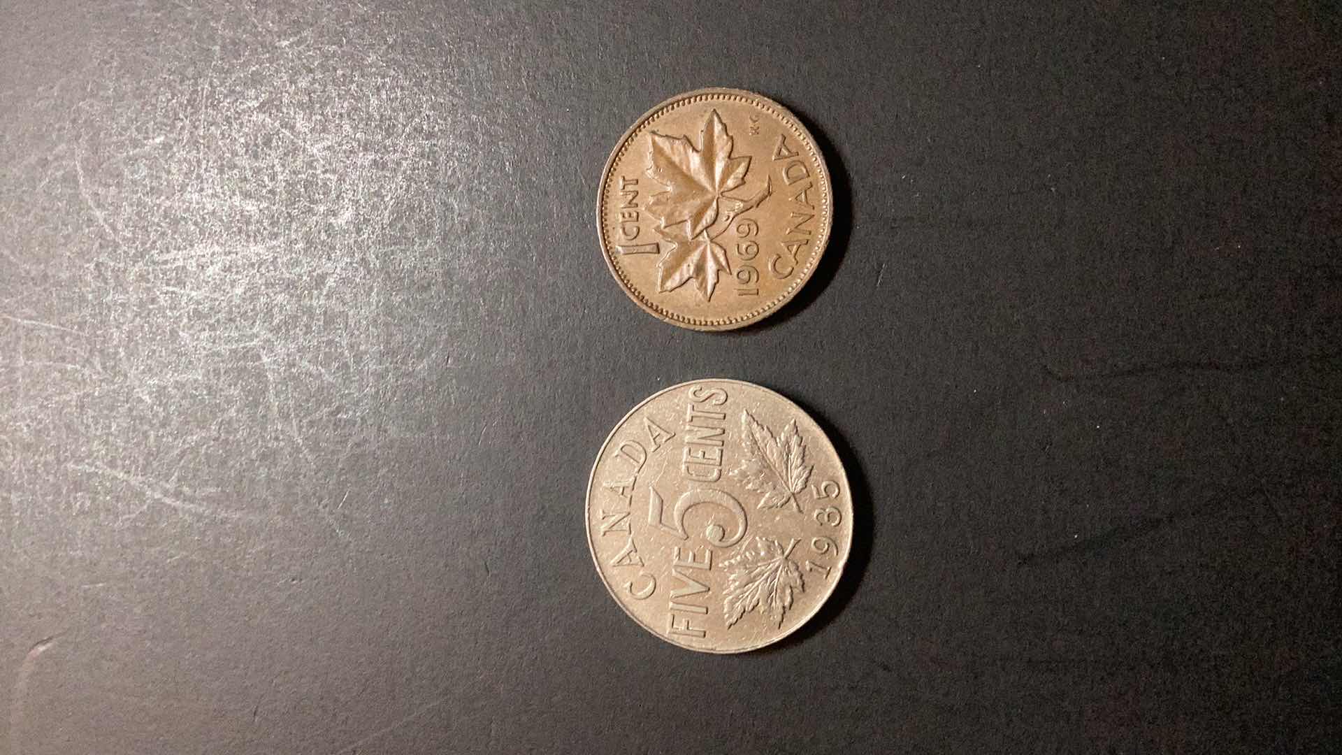 Photo 2 of CANADA-1935/1969 5 CENTS AND 1 CENT $10/$5