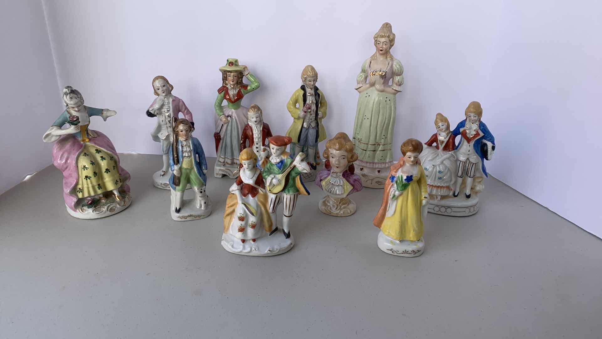 Photo 1 of 11 PORCELAIN FIGURINES, TALLEST H 8.5”