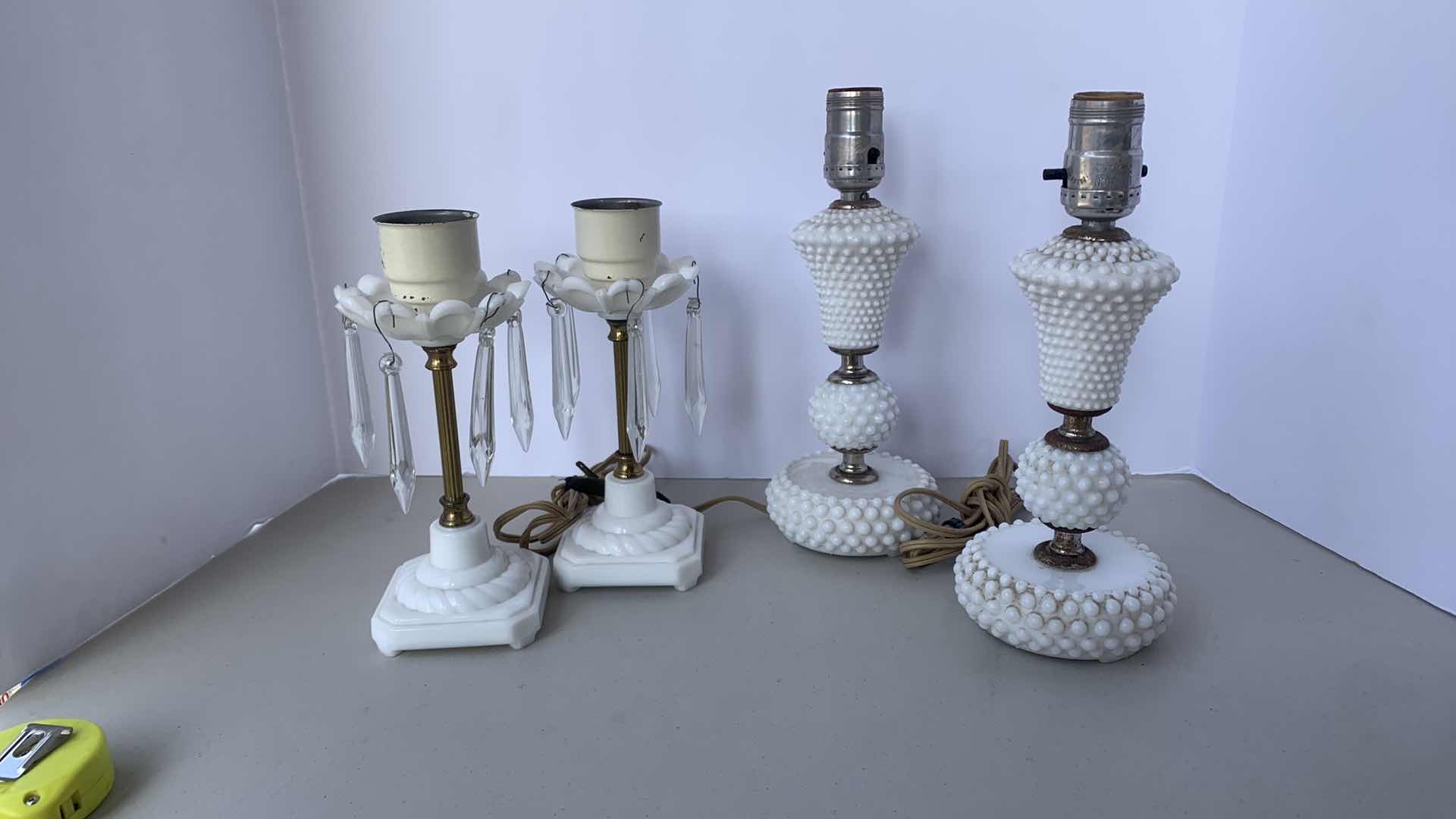Photo 1 of 4 ANTIQUE COLLECTIBLES, 2 PORCELAIN LAMPS AND 2 CANDLE HOLDERS