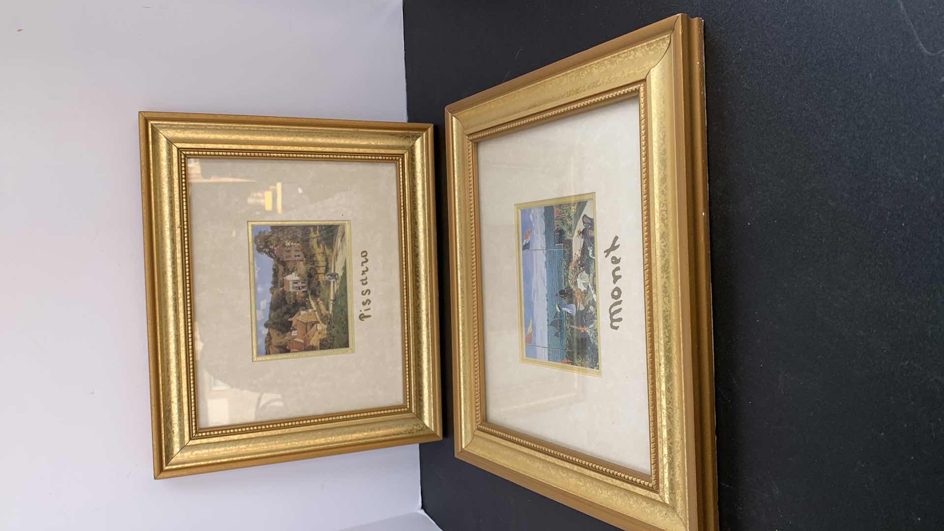 Photo 1 of ARTWORK, 2 GOLD FRAMED PRINTS, MONET AND PISSAR0, 13” x 11”