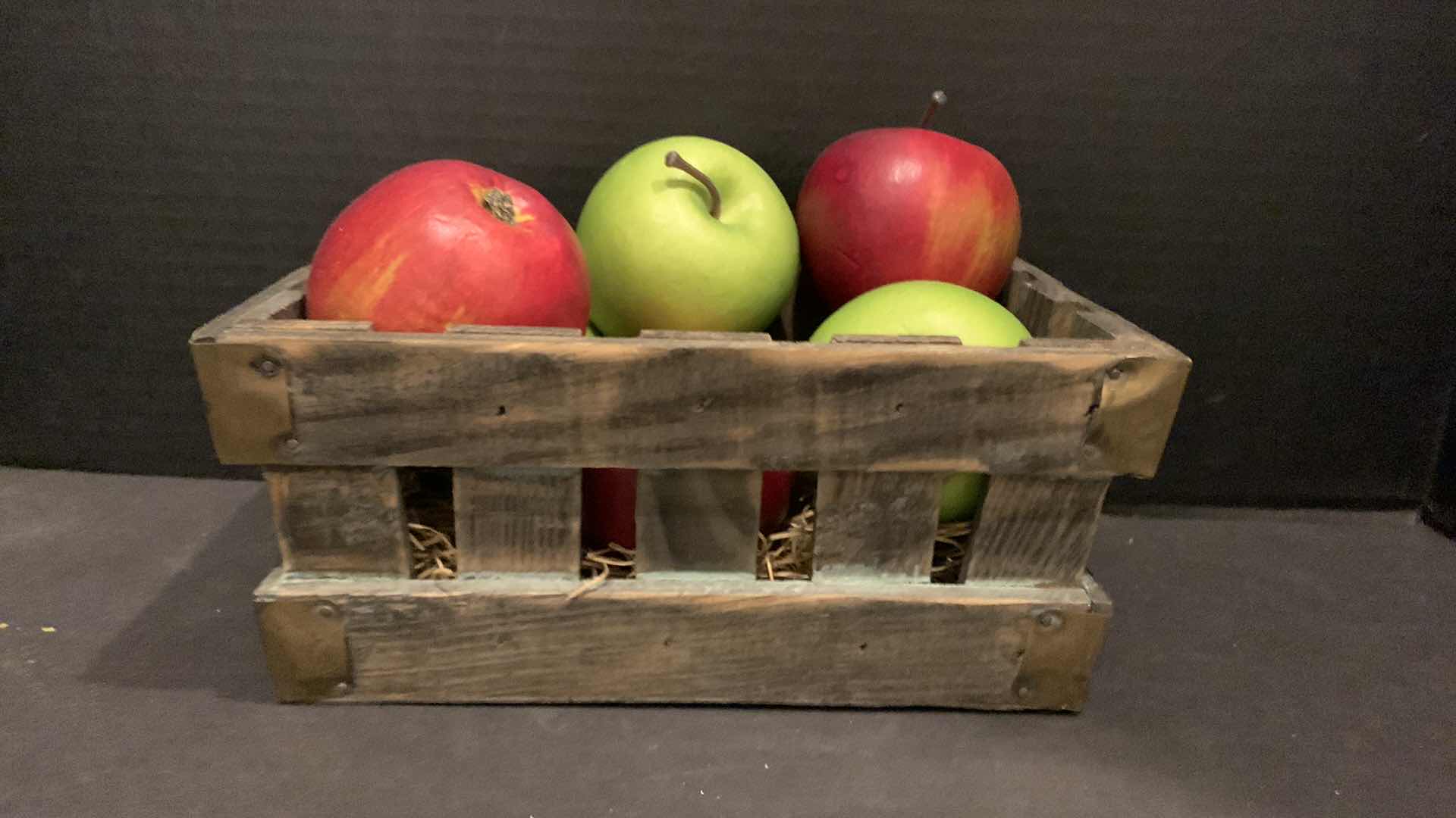 Photo 3 of HOME DECOR, FAUX FRUIT COLLECTIBLES, WOOD CRATE AND METAL BASKET
