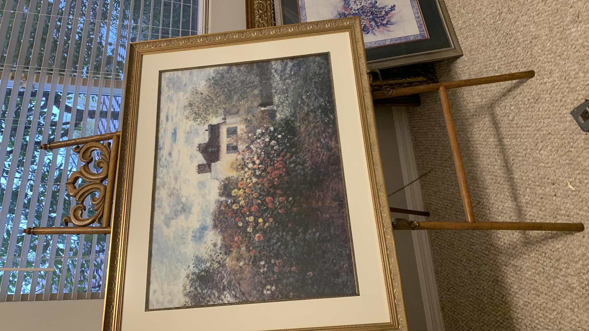 Photo 1 of ARTWORK, 38” x H30” ; THE ARTIST'S GARDEN by CLAUDE MONET - DOUBLE MATTE GLASS & FRAME (stand not included)