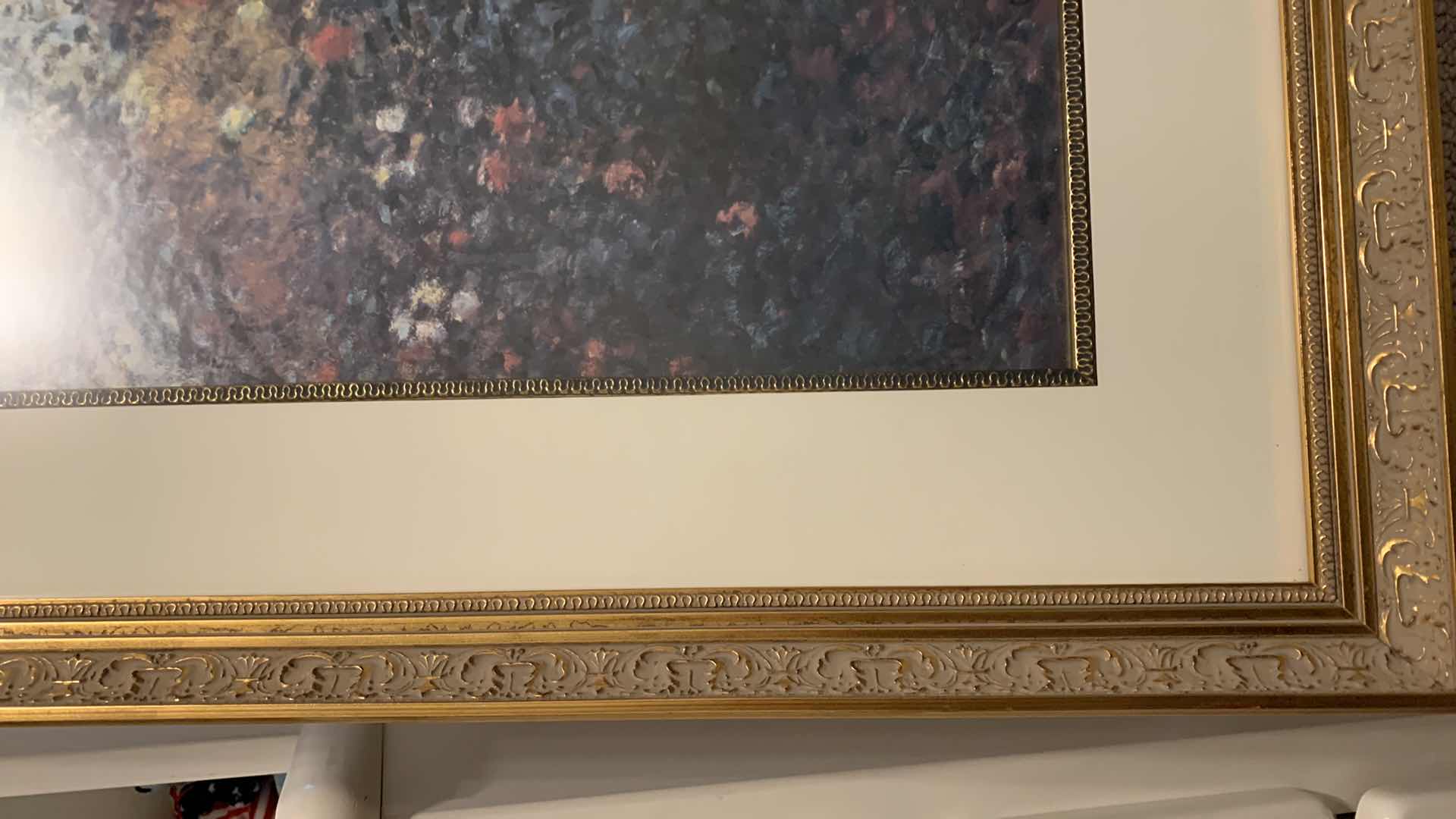 Photo 3 of ARTWORK, 38” x H30” ; THE ARTIST'S GARDEN by CLAUDE MONET - DOUBLE MATTE GLASS & FRAME (stand not included)