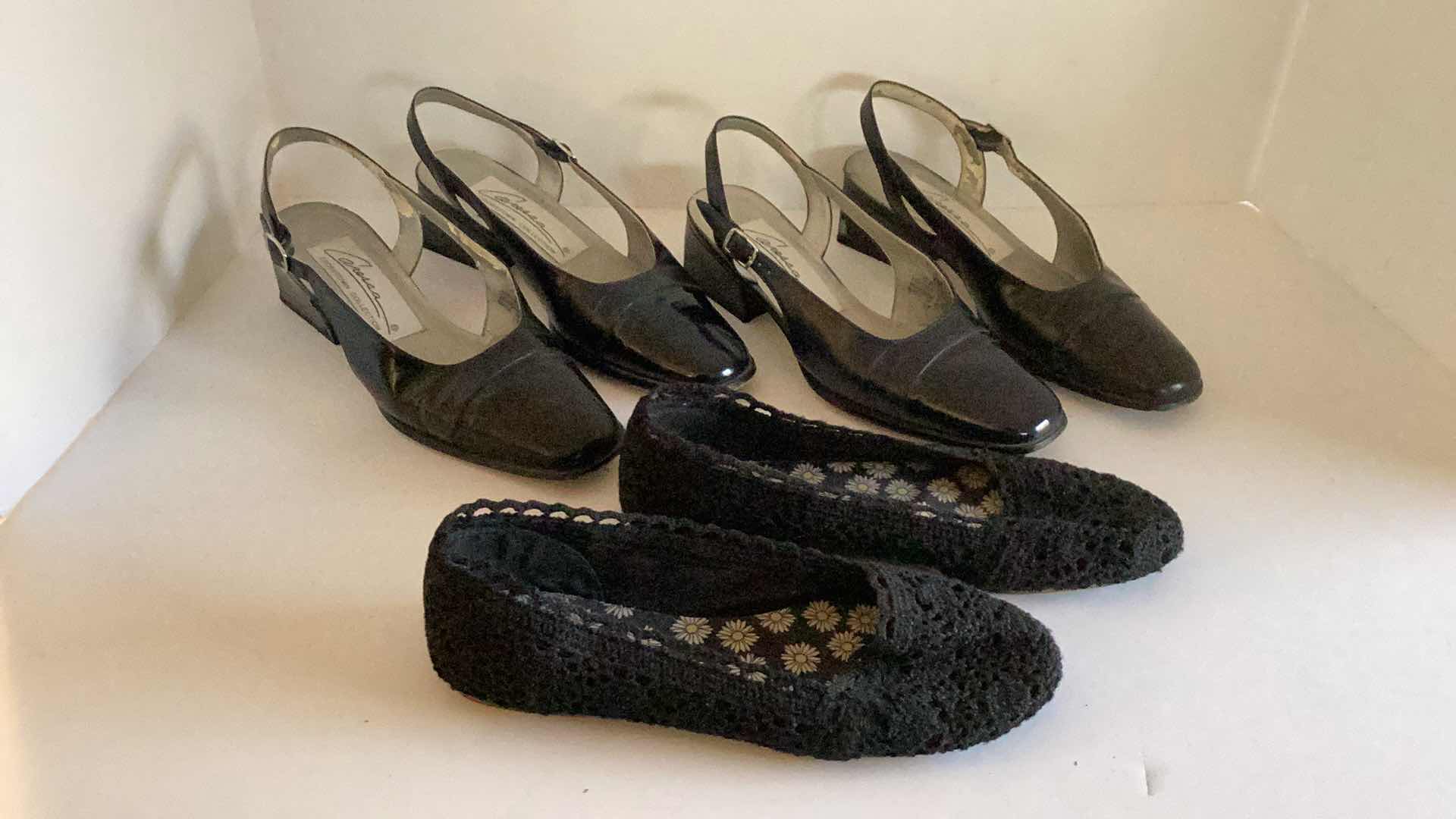 Photo 1 of TWO PAIRS CARESSA WOMENS DRESS SHOES SIZE 7M AND WOVEN SLIPPERS