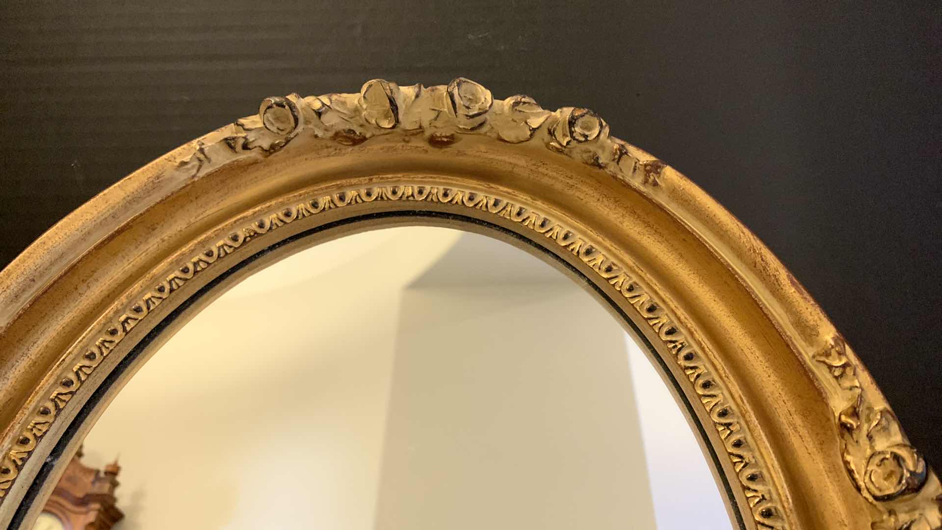 Photo 4 of ORNATE GOLD OVAL MIRROR, 15” x H17”