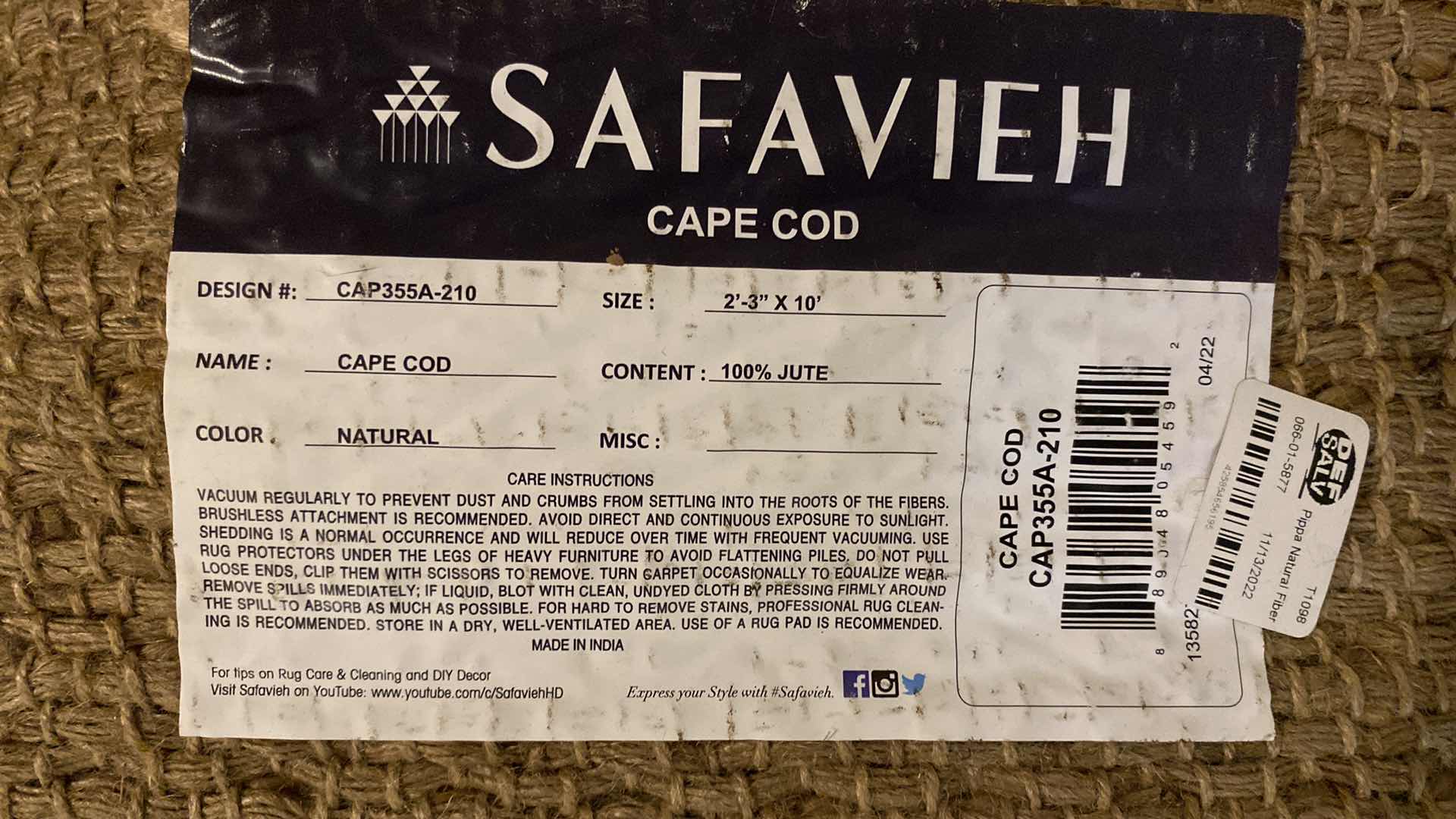 Photo 3 of SAFAVIEH CAPE COD COLLECTION 2'3" x 10' CAP355A HANDMADE BRAIDED JUTE RUNNER RUG 