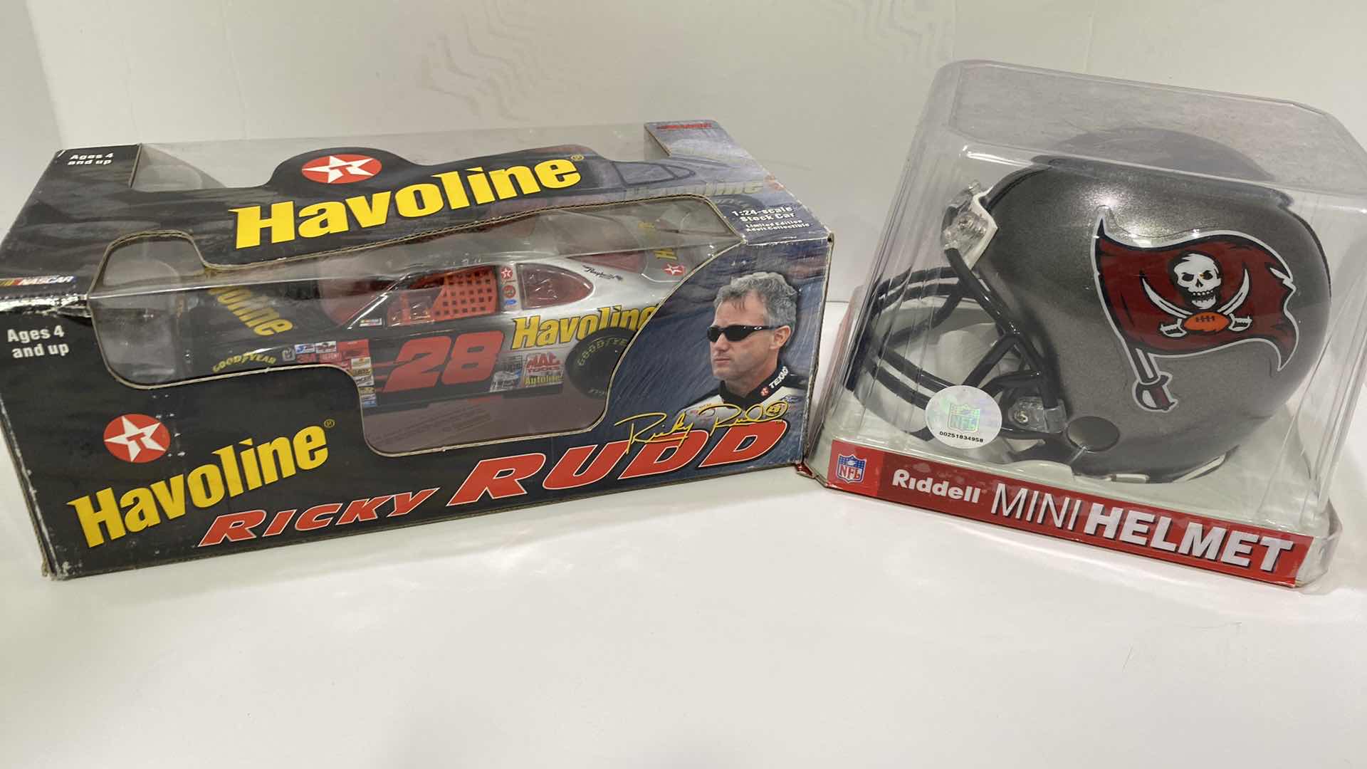 Photo 1 of NASCAR HAVOLINE RICKY RUDD CAR 28 AND NFL RIDDELL PIRATES MINI HELMET COLLECTIBLES