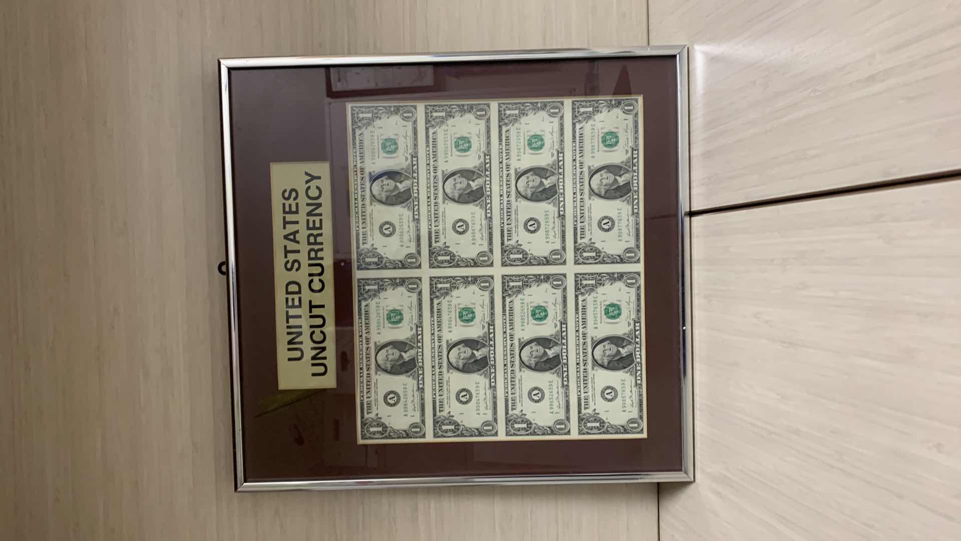 Photo 5 of FRAMED UNITED STATES UNCUT CURRENCY 8- $1 BILLS