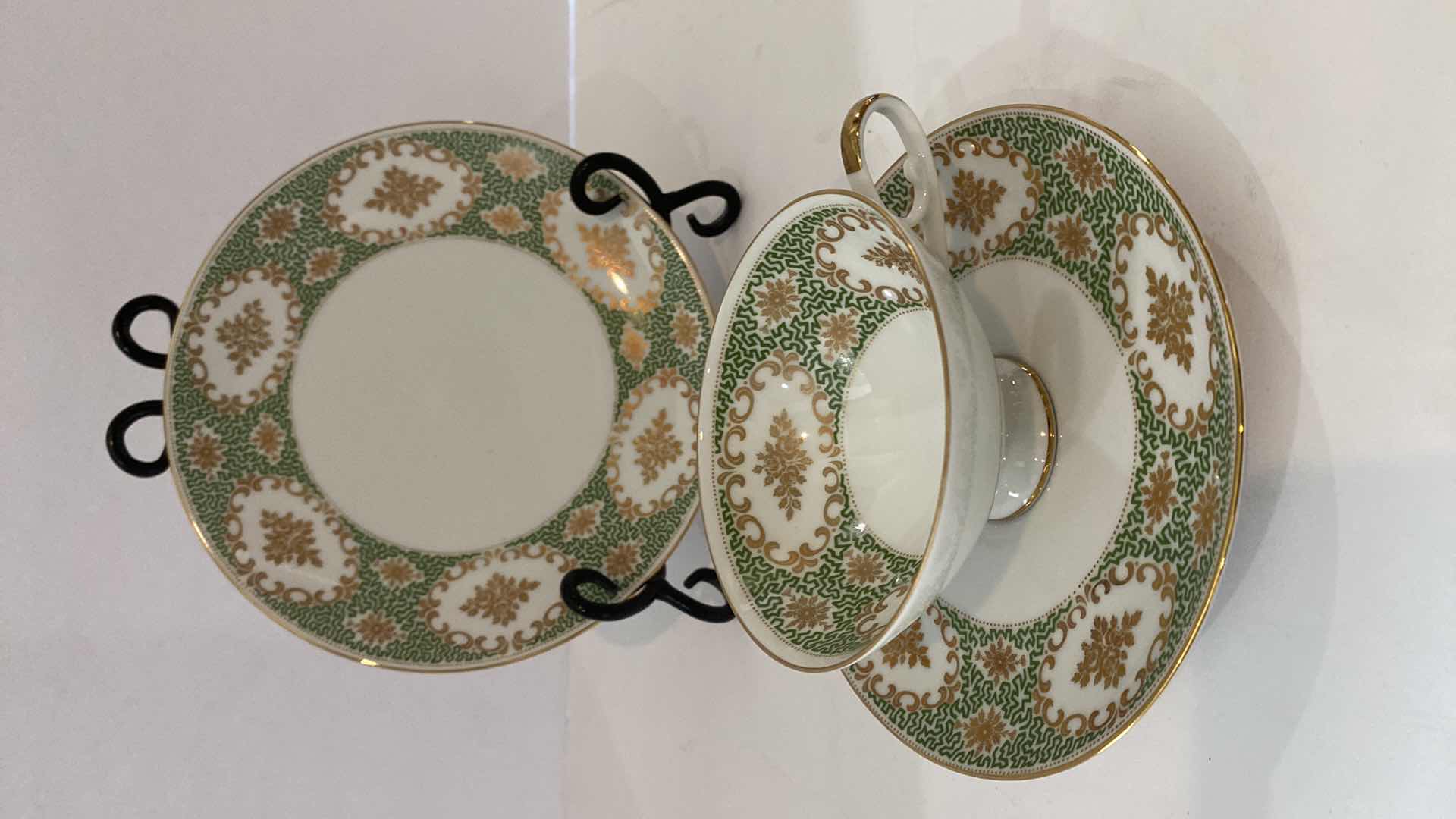 Photo 1 of ALBOTH & KAISER BAVARIA 3 PIECE TEA CUP, SAUCER AND PLATE SET WITH GOLD EDGE