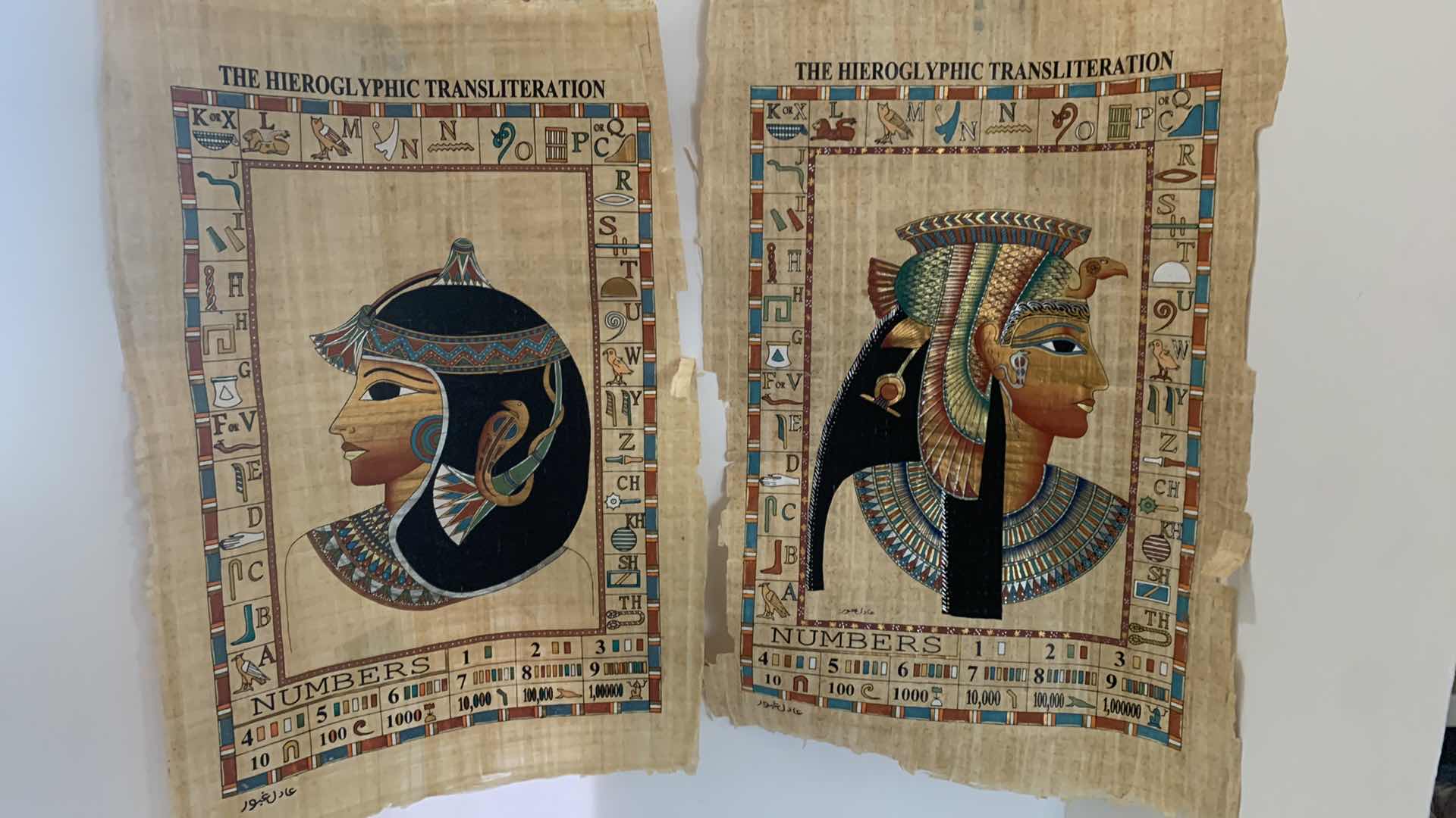 Photo 1 of ARTWORK, 2 HANDPAINTED  SIGNED EGYPTIAN PAPYRUS 16” x 25”
