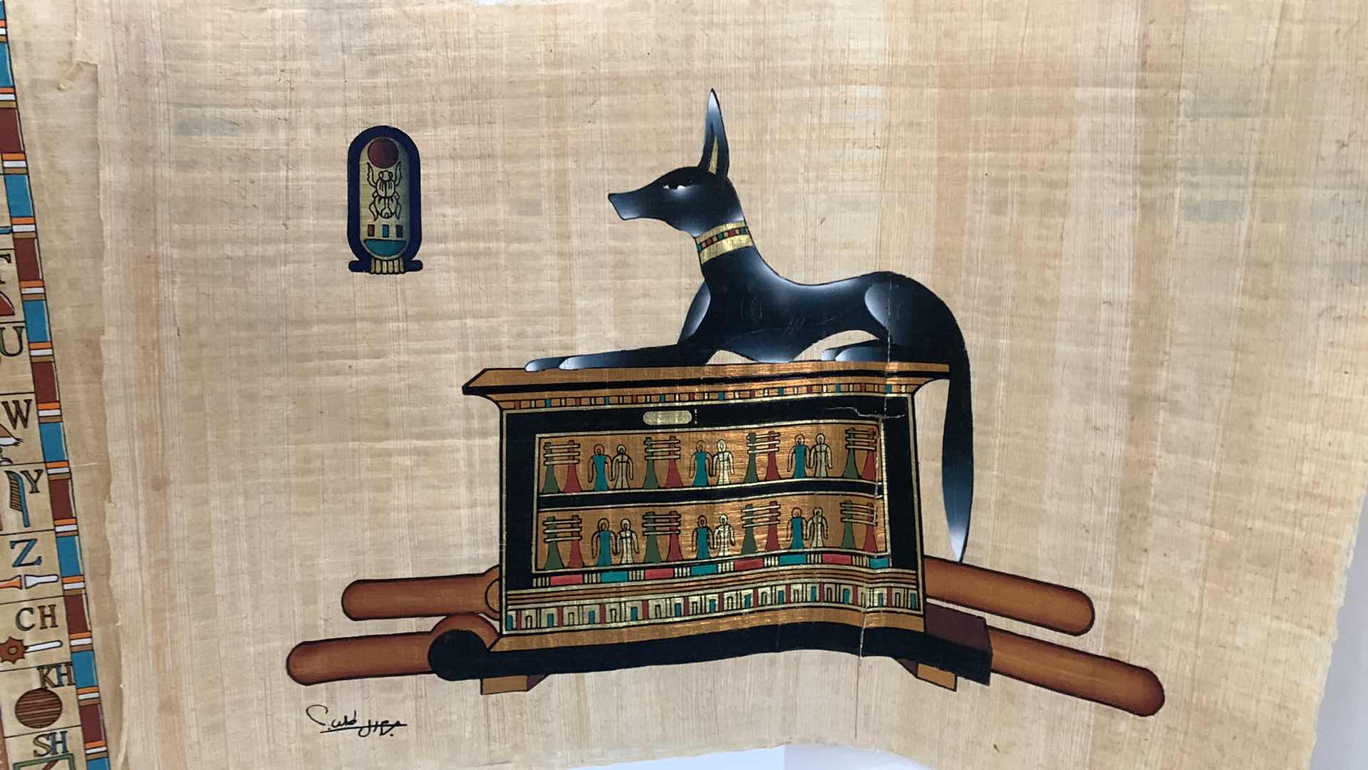 Photo 3 of ARTWORK, 2 HANDPAINTED  SIGNED EGYPTIAN PAPYRUS 16” x 25”