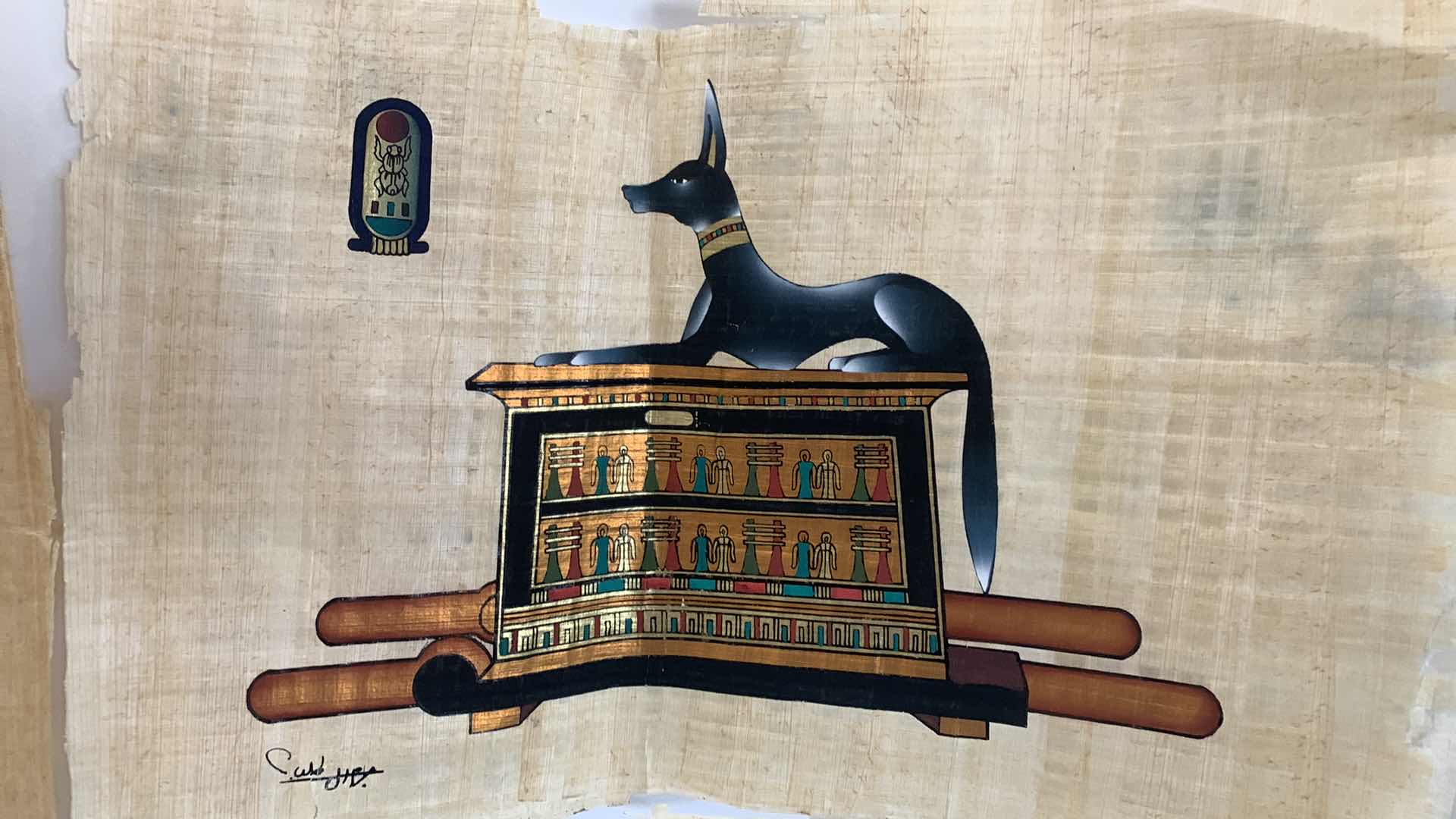 Photo 3 of ARTWORK, 2 HANDPAINTED  SIGNED EGYPTIAN PAPYRUS 16” x 25”
