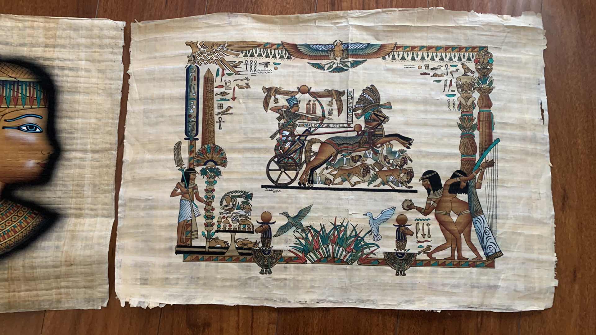 Photo 3 of ARTWORK, 2 HANDPAINTED  (1 SIGNED) EGYPTIAN PAPYRUS 16” x 25”