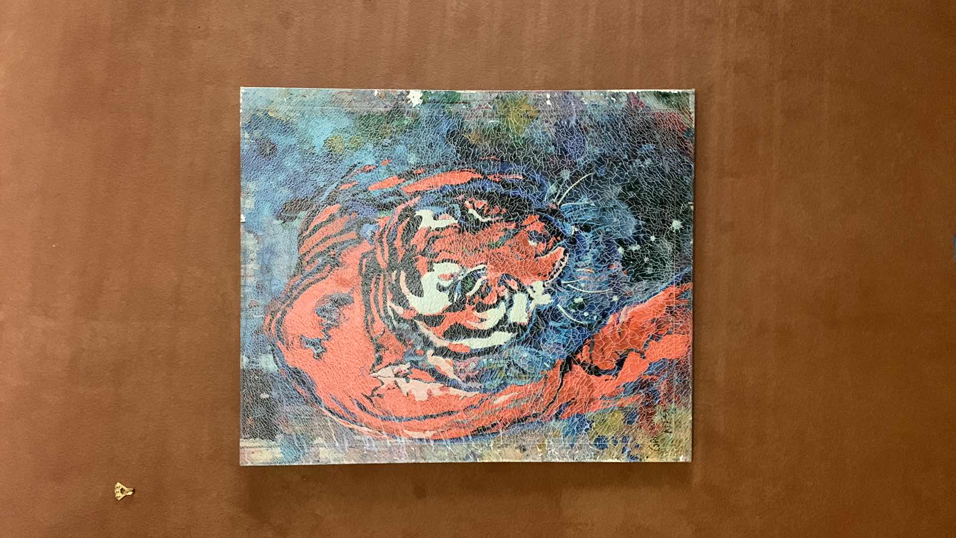 Photo 1 of ARTWORK - WRAPPED CANVAS CRACKLED PAINTED TIGER 28” x 34”