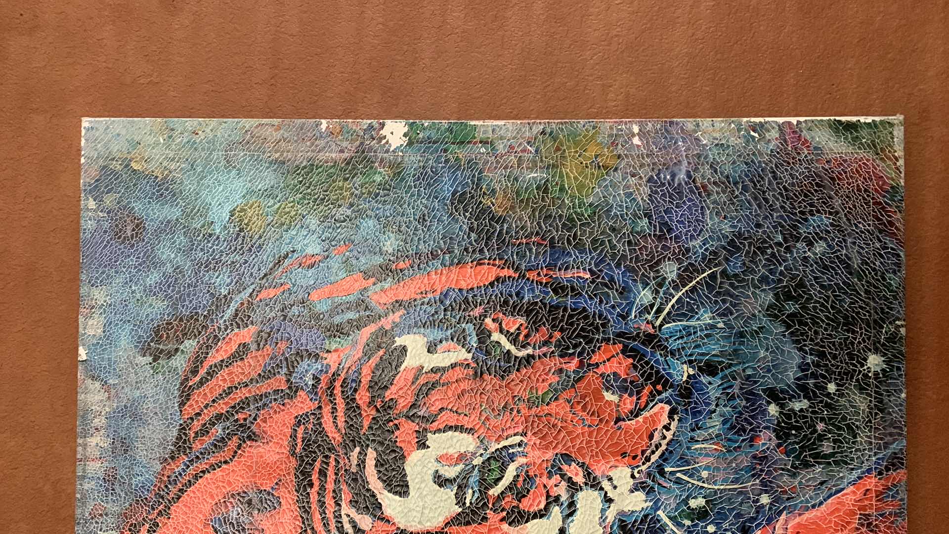 Photo 3 of ARTWORK - WRAPPED CANVAS CRACKLED PAINTED TIGER 28” x 34”