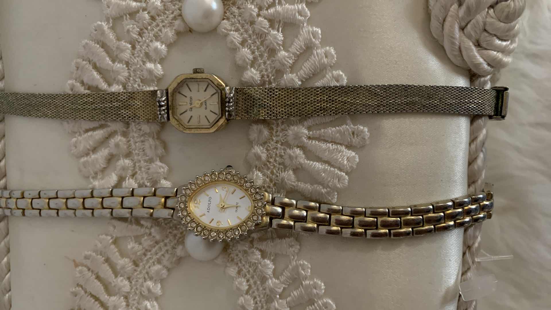 Photo 2 of IVORY SATIN BOX AND 4 LADIES WATCHES