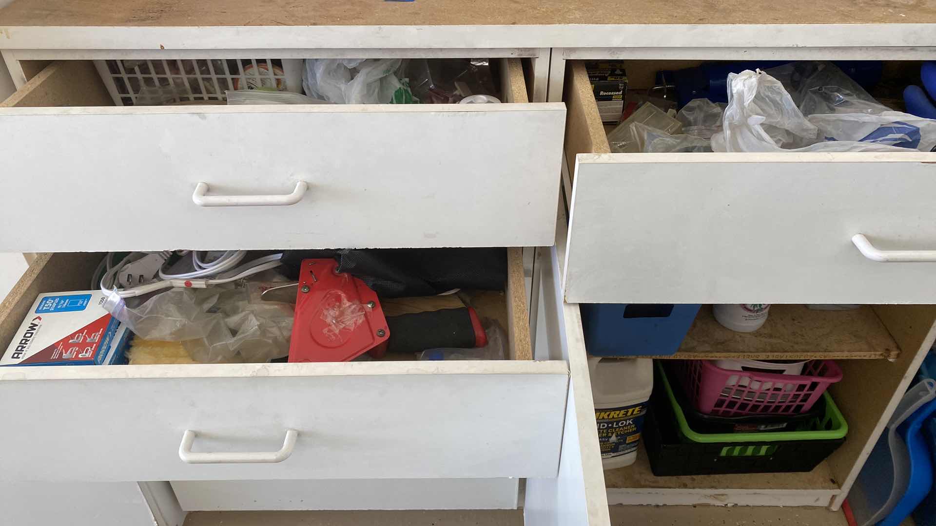 Photo 1 of CONTENTS OF 3 DRAWERS AND 1 DOOR LOWER GARAGE CABINET