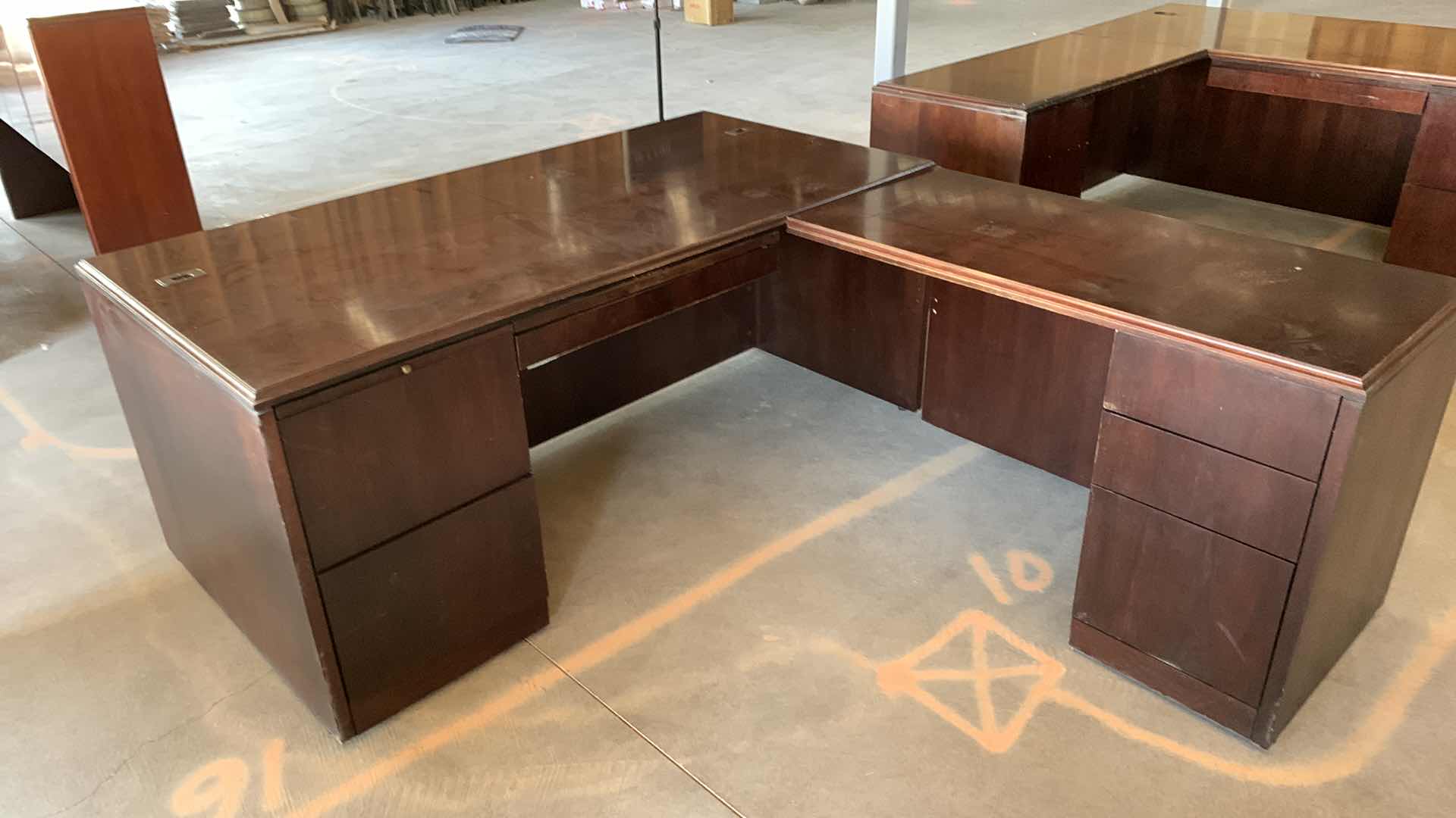 Photo 3 of L SHAPED WOOD EXECUTIVE DESK w RETURN 
DESK 72 x 37 x H 30
RETURN 49 x 24 H 30