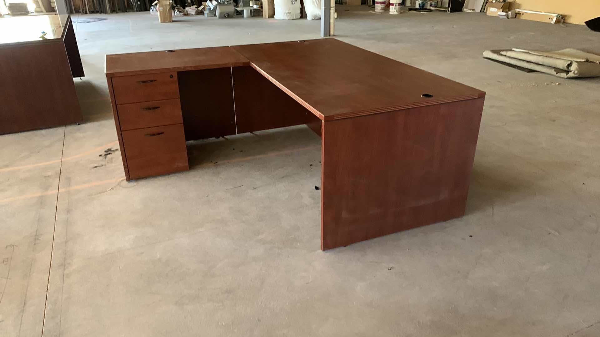 Photo 3 of L SHAPED WOOD EXECUTIVE DESK w RETURN 
DESK 72 x 37 x H 30
RETURN 36 x 24 H 30