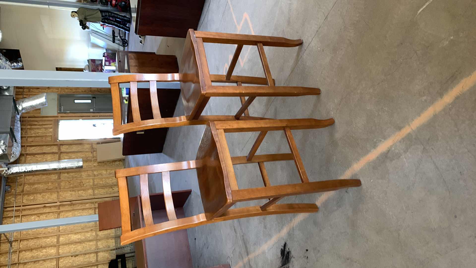 Photo 1 of TWO WOOD BARSTOOLS HEIGHT 47 in SEAT HEIGHT 30.5 in